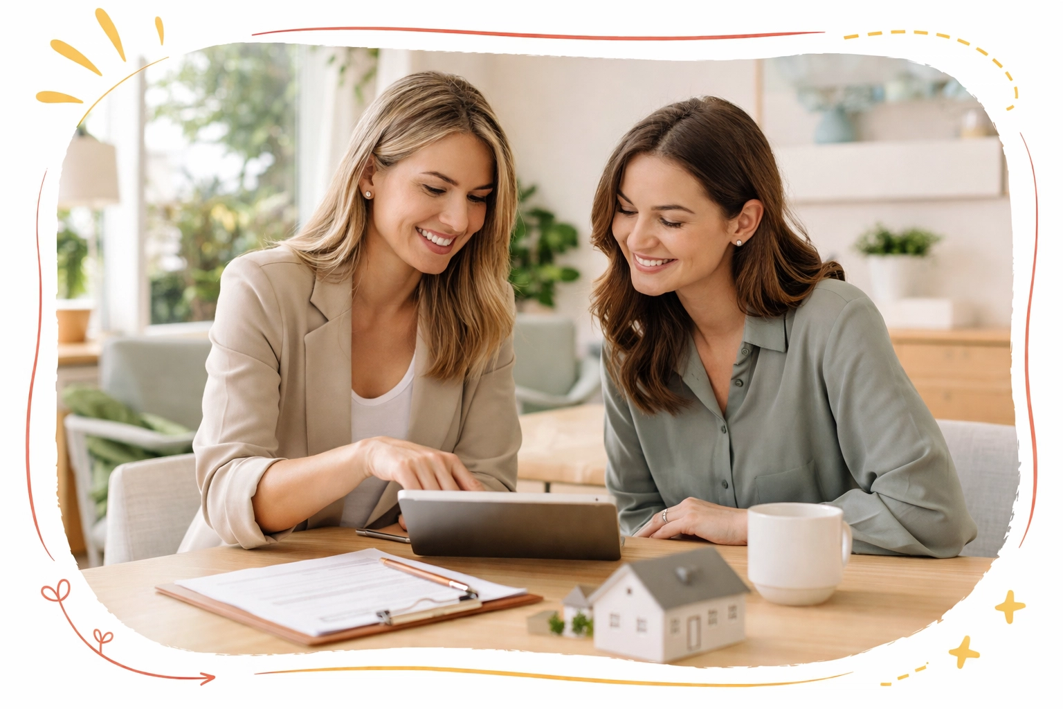 Two people discussing home selling strategies in Boise with a real estate agent in a bright, friendly setting