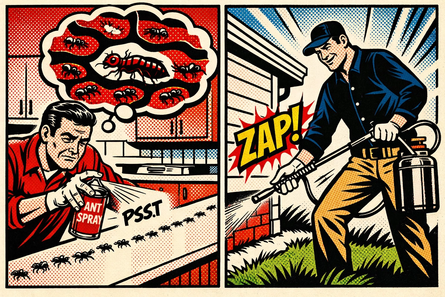 Professional ant control versus DIY methods showing why home treatments fail