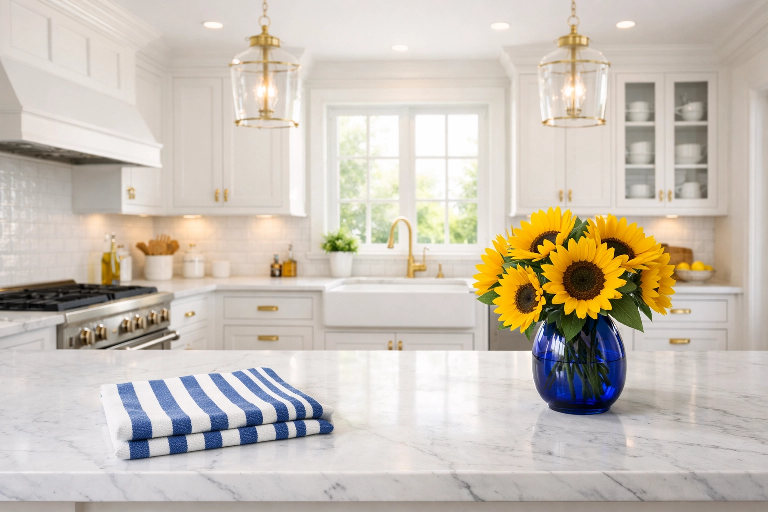 Spotless Lexington kitchen with marble counters after a professional house cleaning service.
