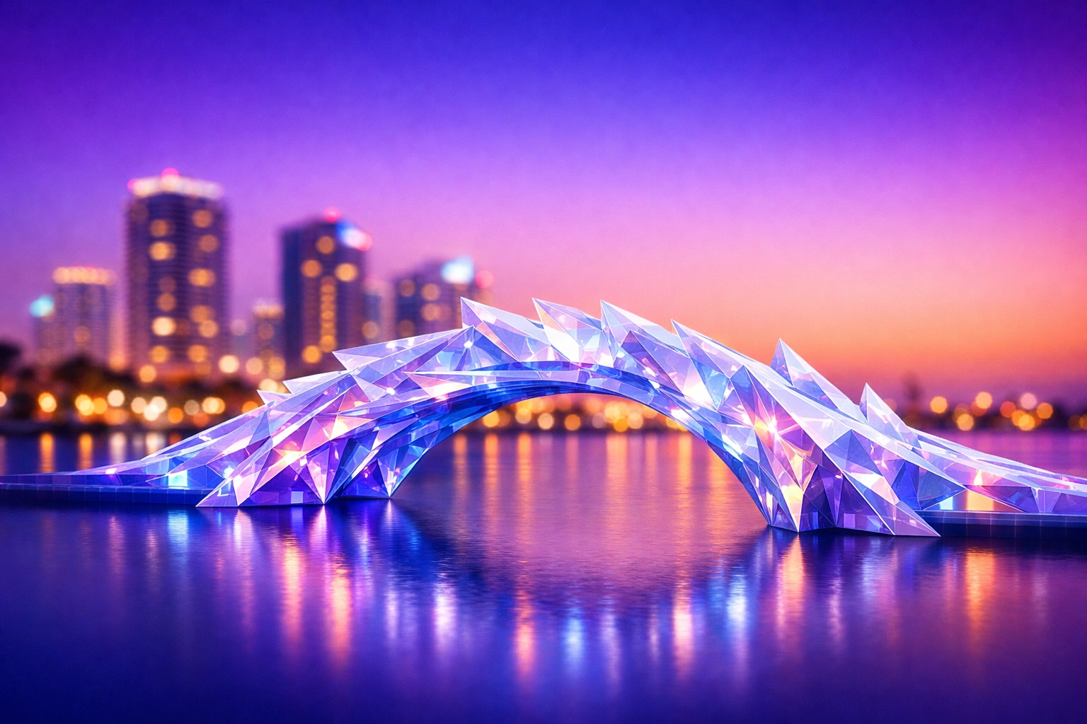 Digital bridge over Fort Lauderdale skyline representing automated AI business systems and flow.