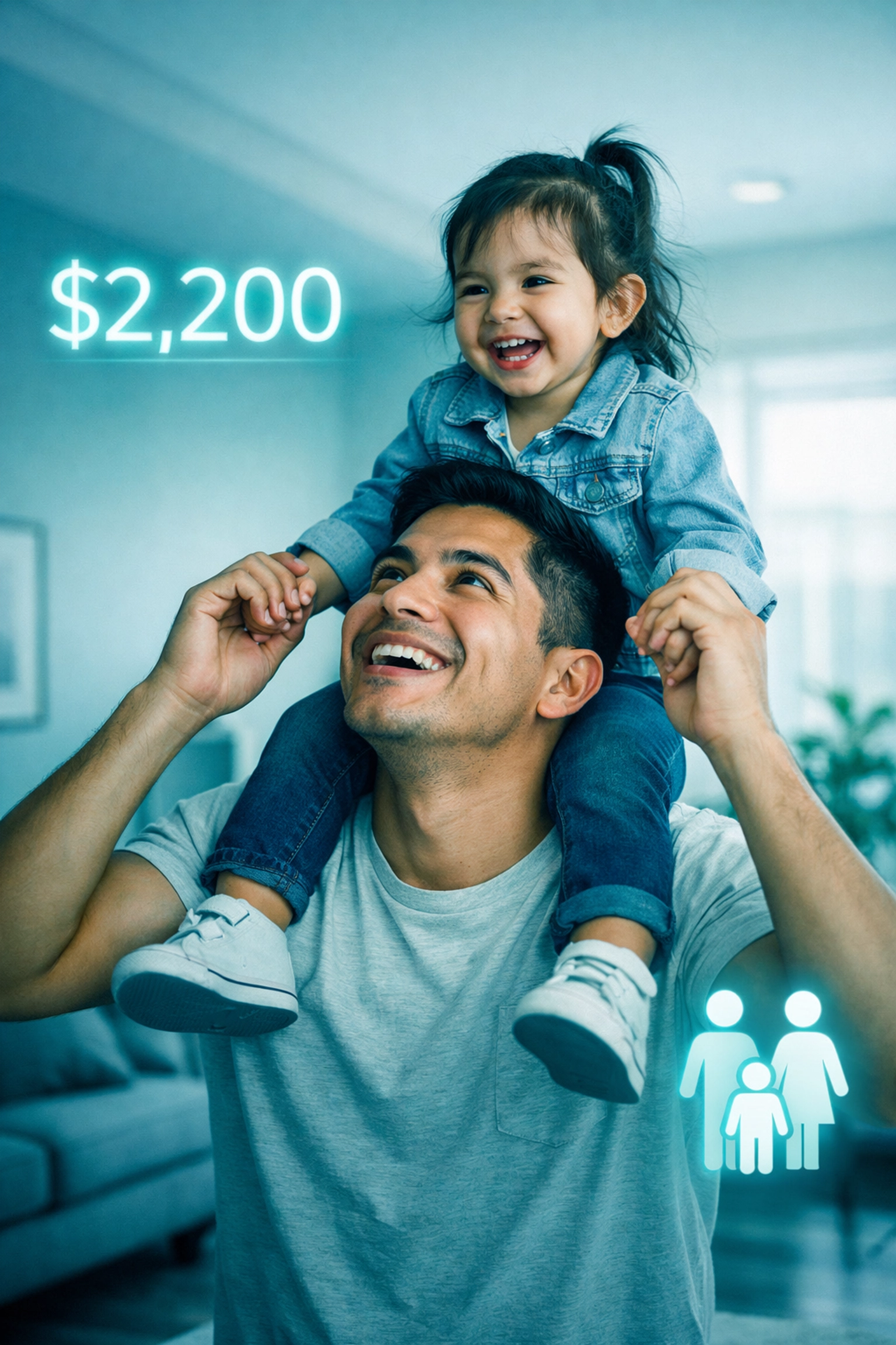 Padre con hija celebrando crédito tributario por hijo de $2,200 bajo nueva ley fiscal