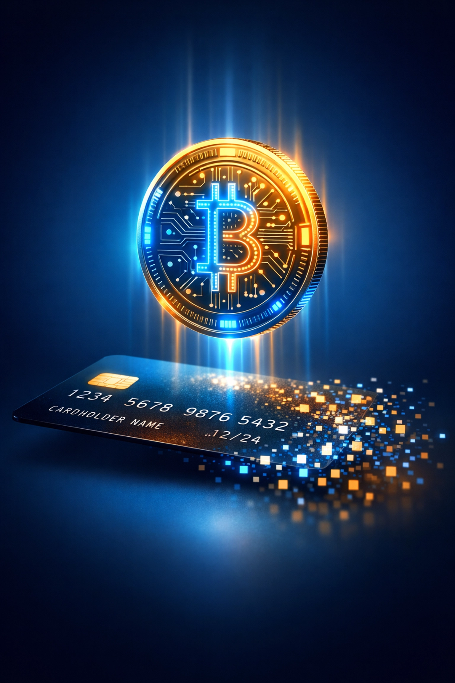 Cryptocurrency coin replacing traditional credit card symbolizing Web3 stablecoin payment transition