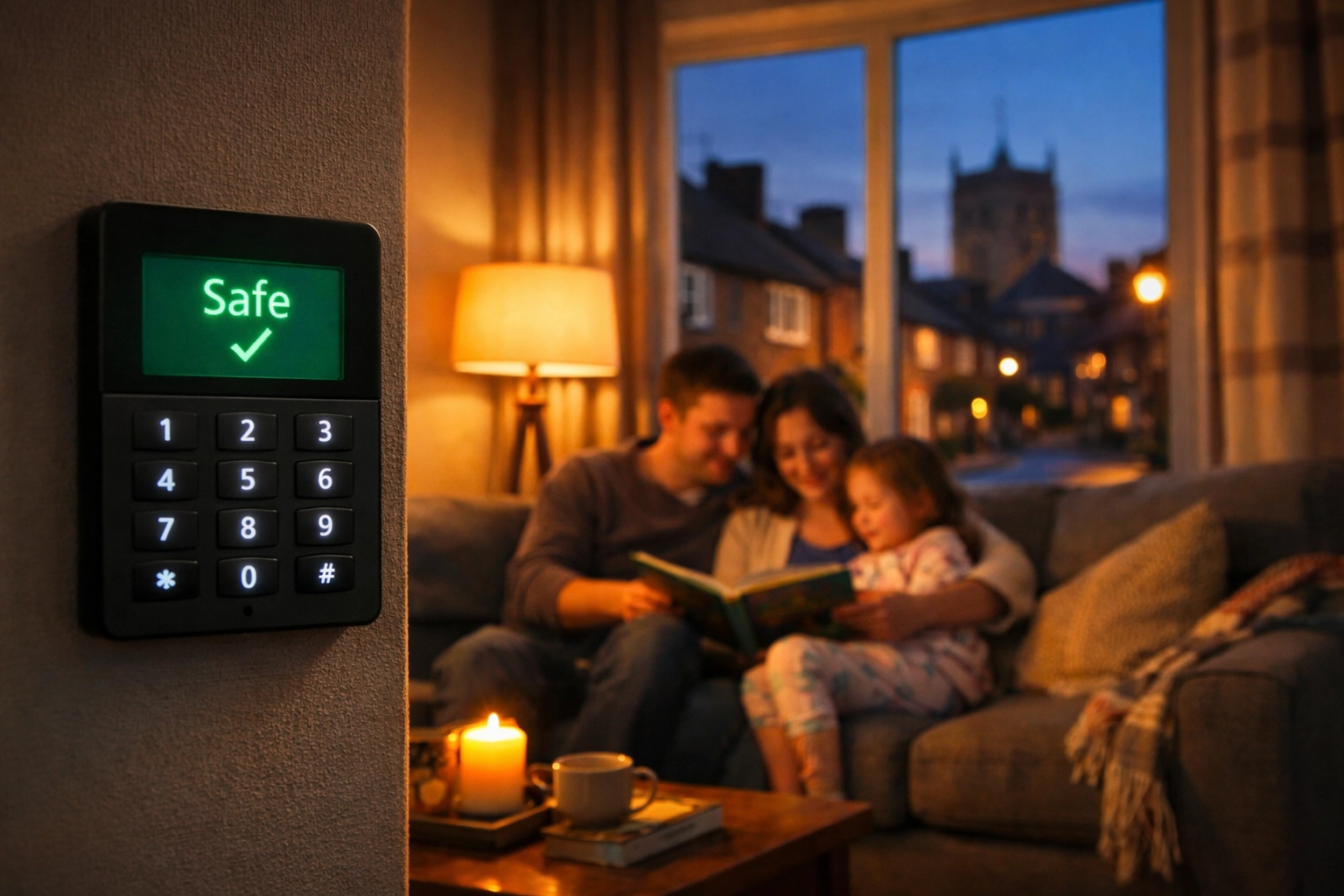 A reassuring green alarm keypad light providing peace of mind for a home in Tewkesbury.