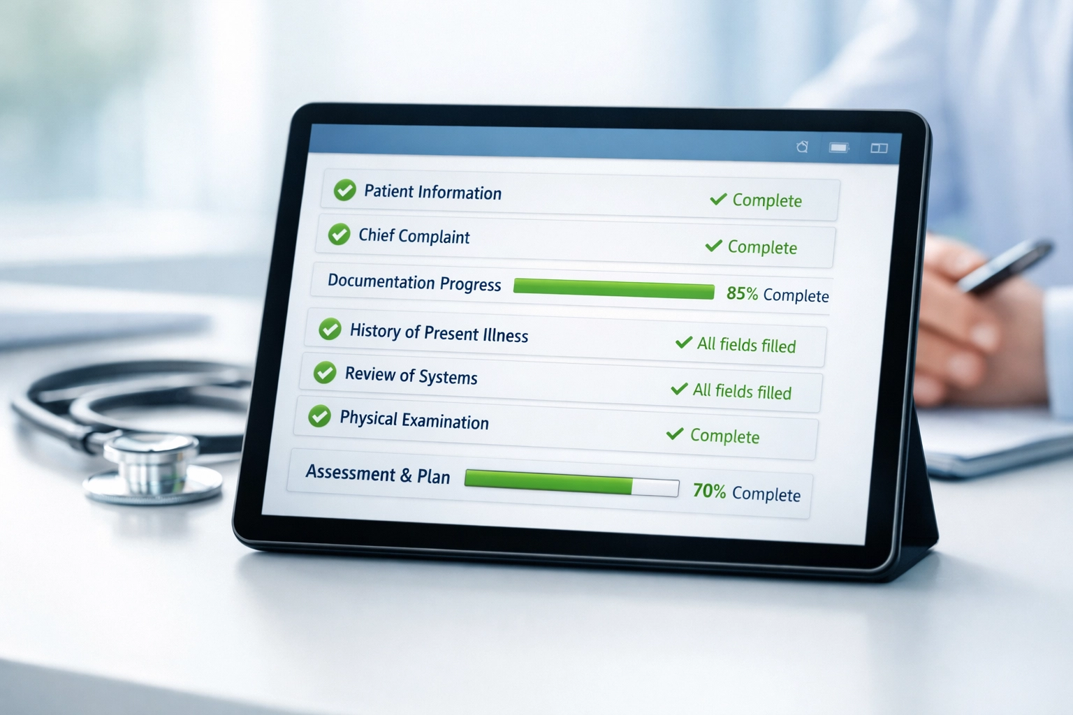 AI clinical documentation software with real-time validation on tablet screen