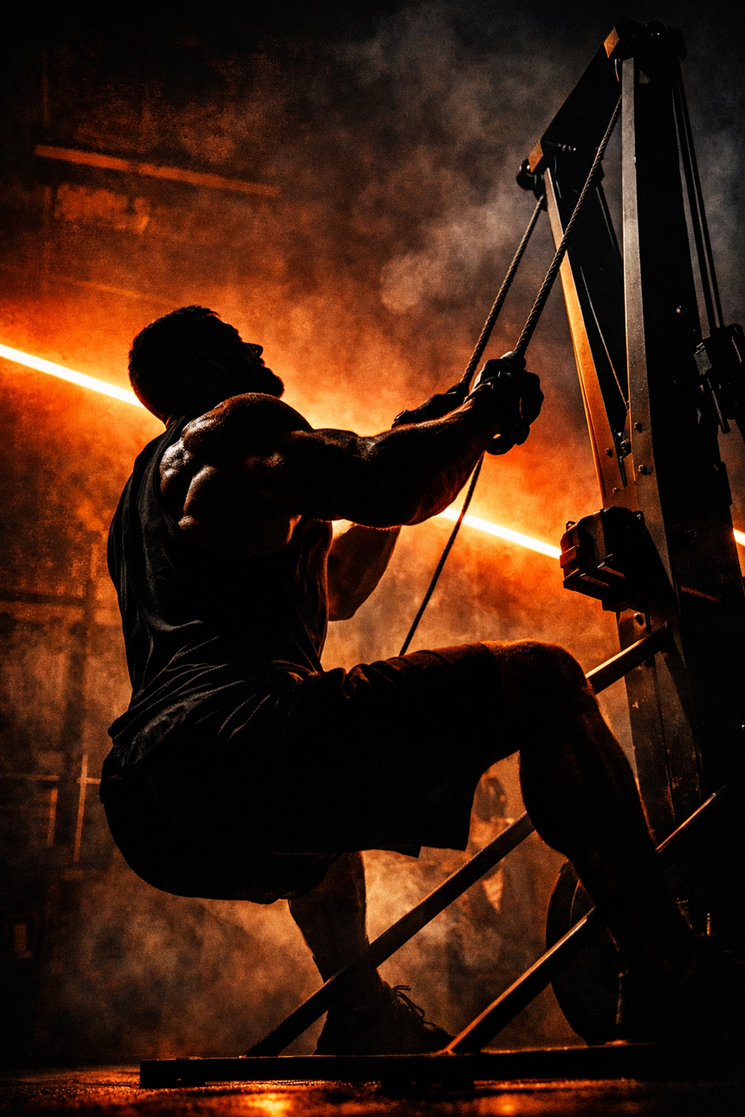 A CrossFit athlete using the Resistance Rail as a powerful pull up bar alternative for home rows.