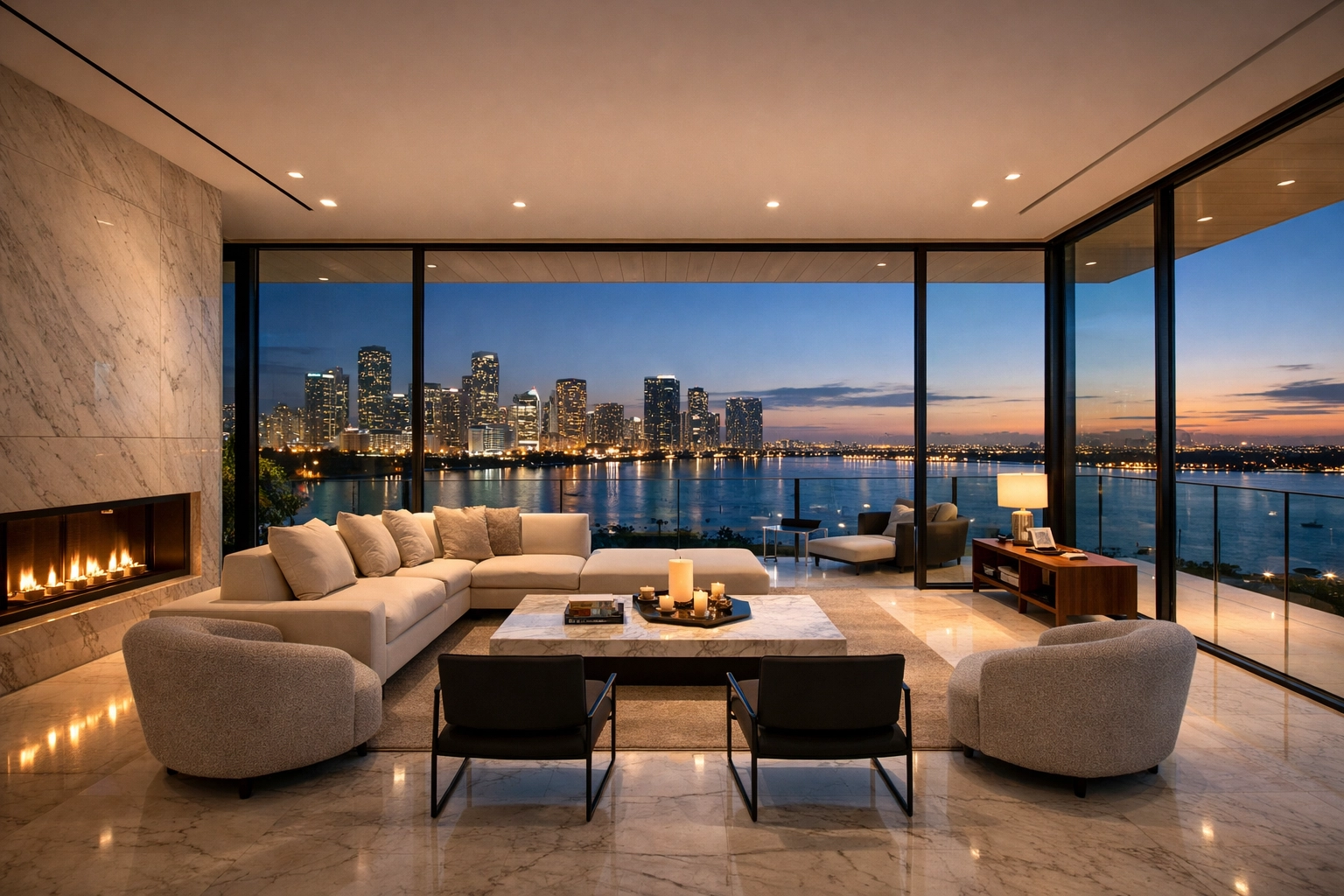 The Ultimate Guide to Finding Photography Work in 2026: Everything You Need to Succeed 1 Luxury Miami real estate photography shot at twilight showcasing high-end interior and skyline views.