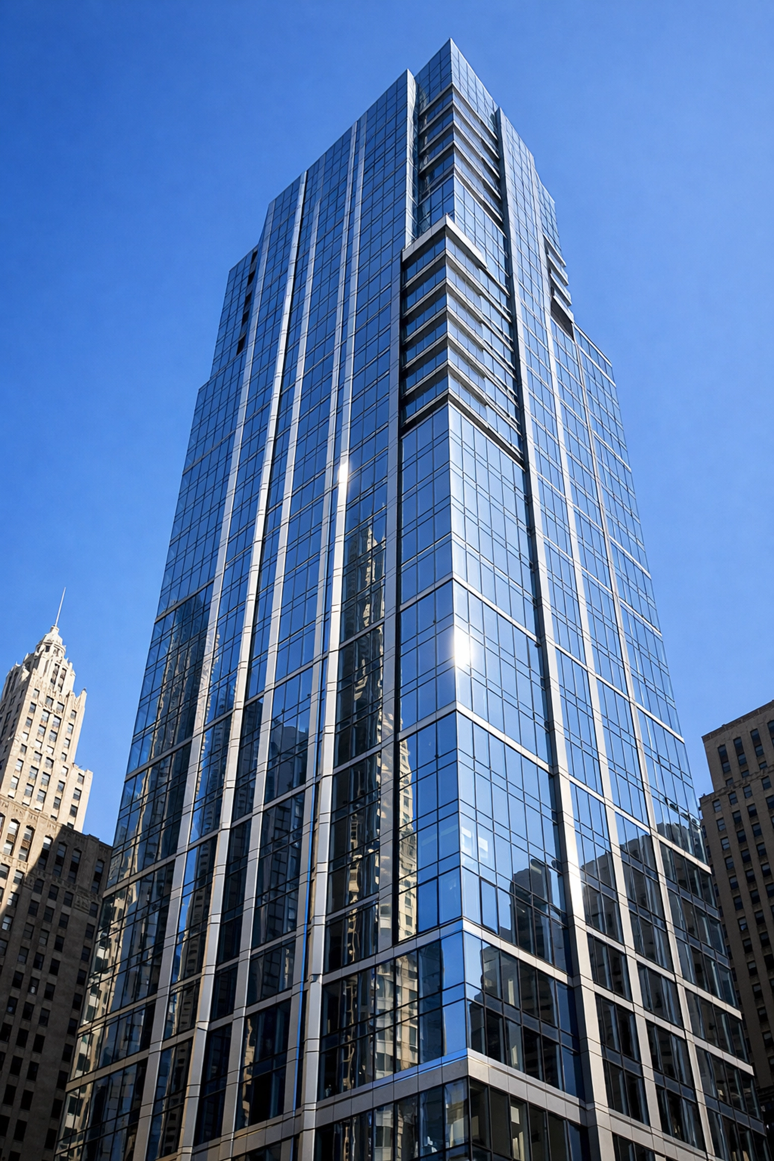 Modern high-rise residential building in Chicago showcasing metropolitan property management scale.