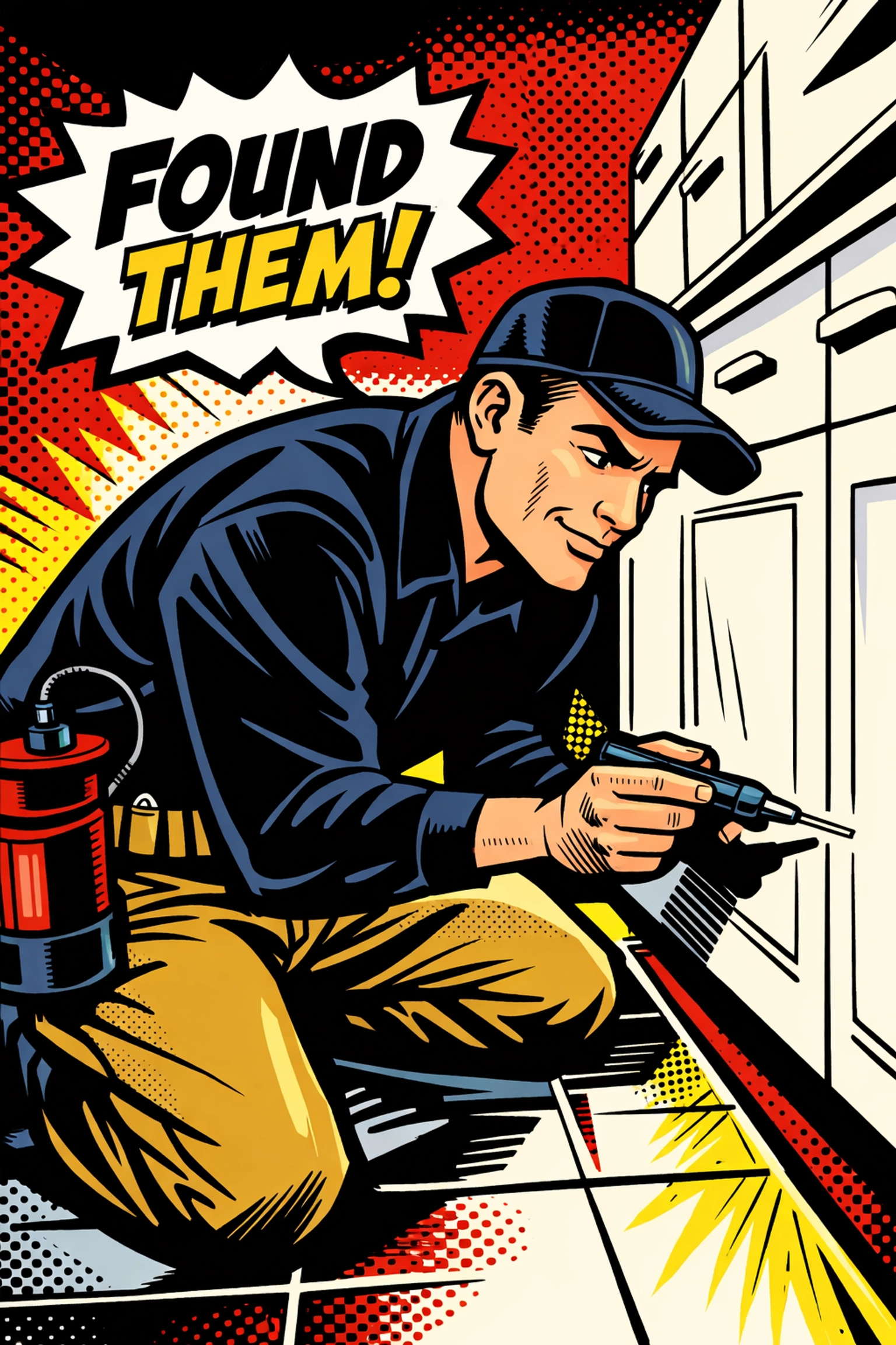 Pest control technician treating German roaches in Jasper kitchen with precision baiting tools