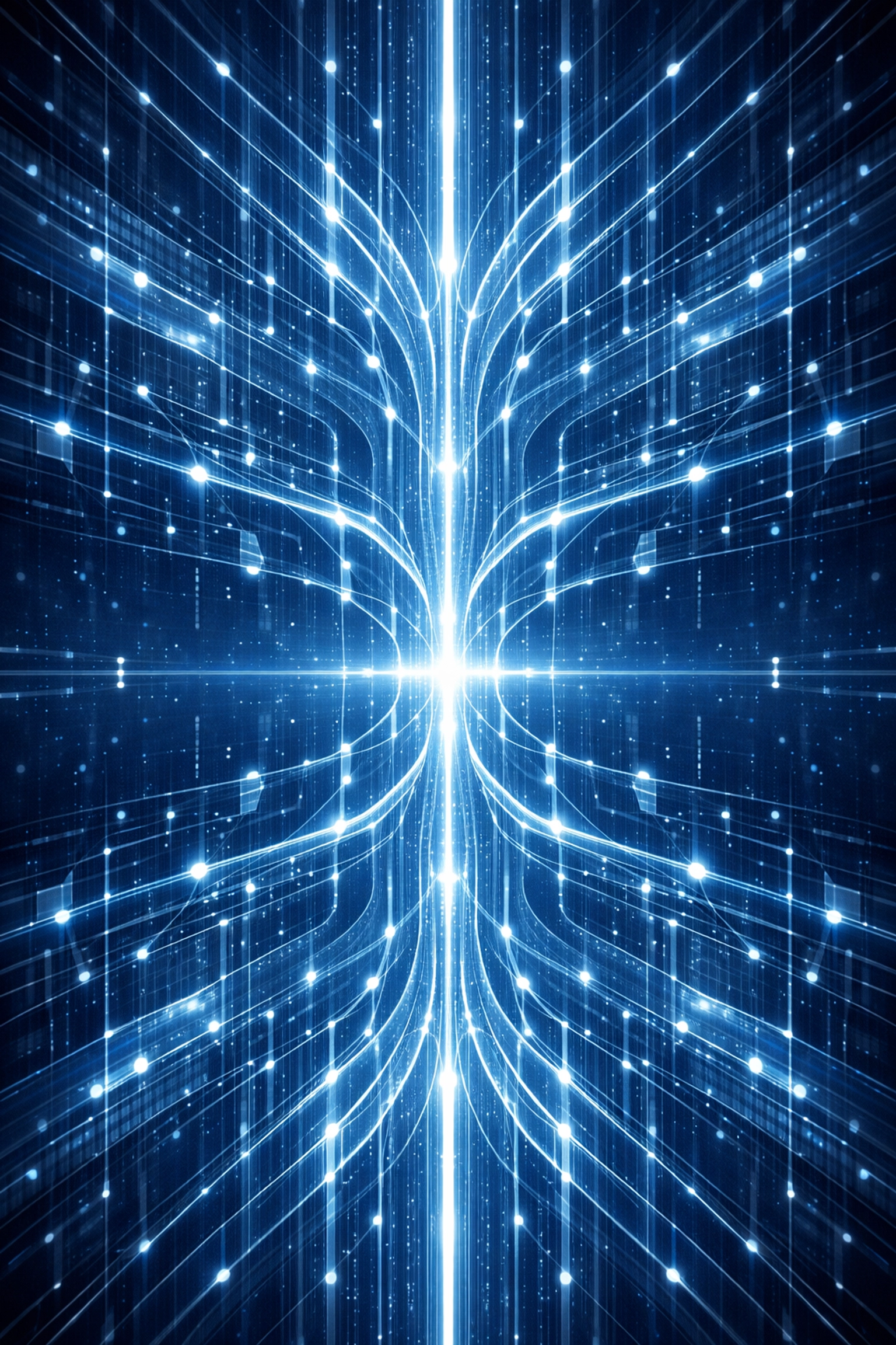 Interconnected data nodes representing secure information flow in custom web applications.