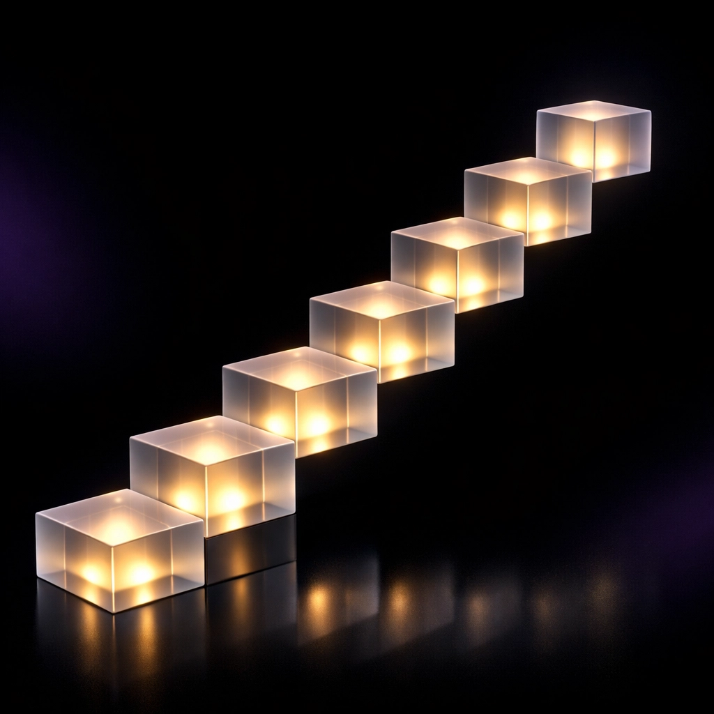 A glowing digital staircase symbolizing strategic social media growth and data-driven content optimization.
