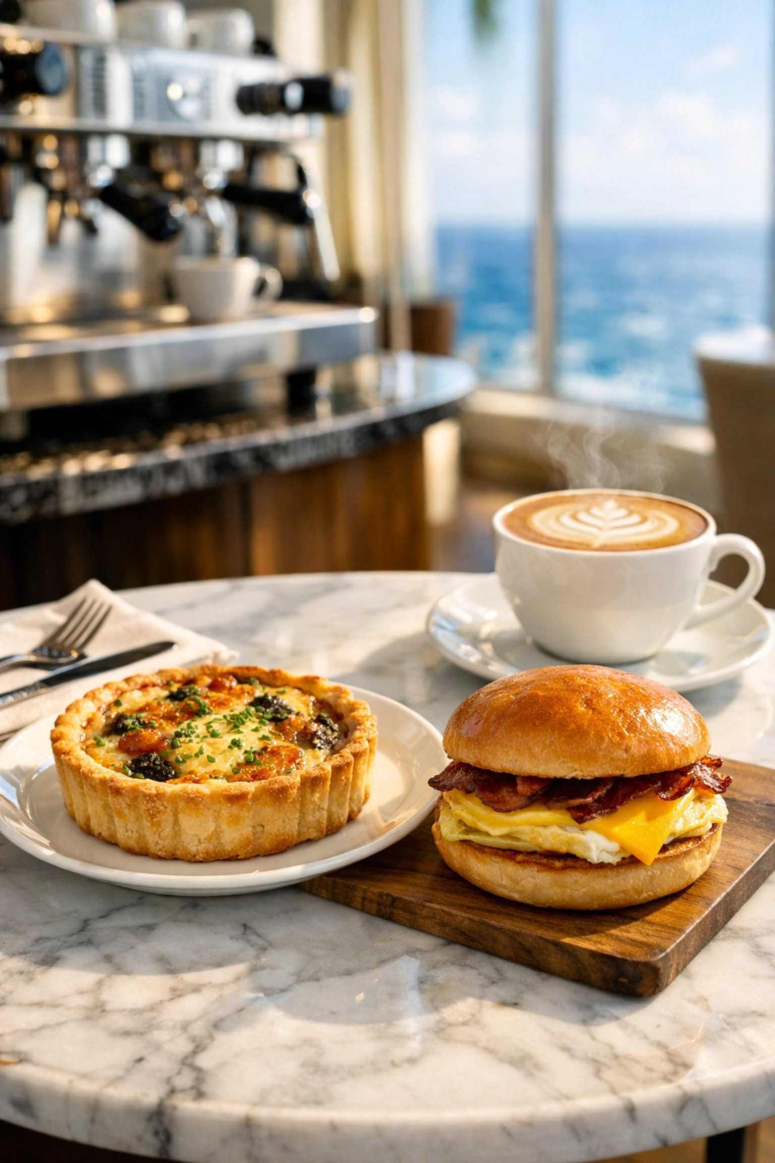 Fresh breakfast sandwiches and quiche at Seabourn Square on a luxury Seabourn cruise ship. (Photo: Seabourn)