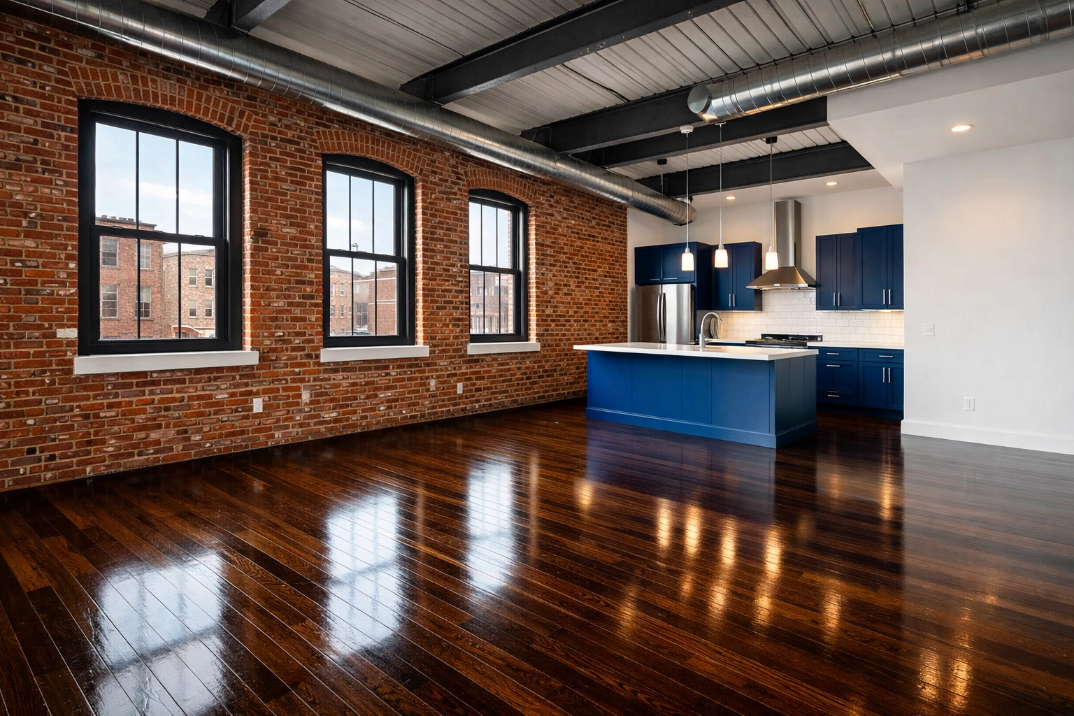 Spotless industrial loft after professional move-out cleaning Worcester for new residents in the Canal District.