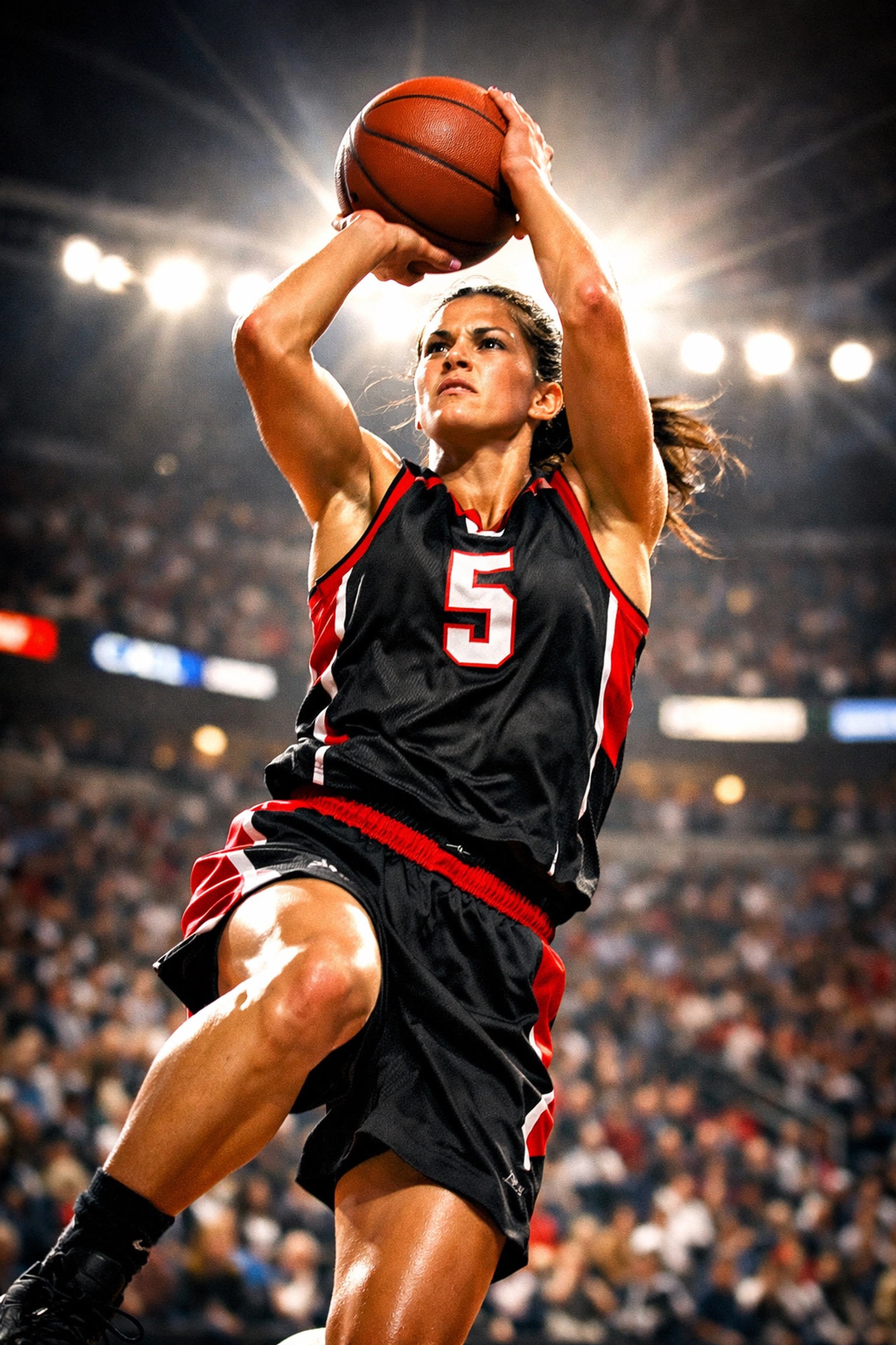 Female basketball player showing confidence and self-efficacy during game-winning shot