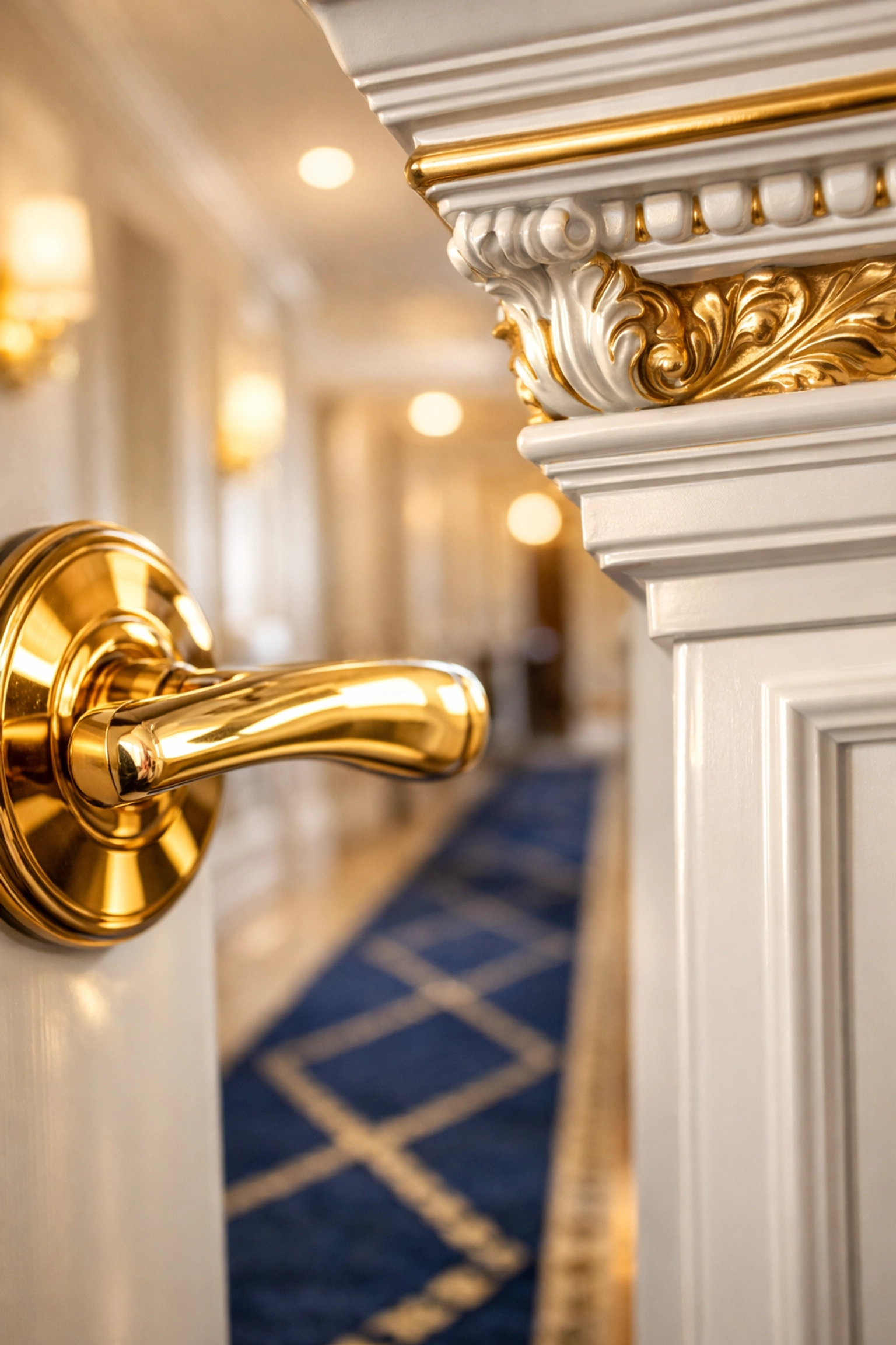 Detailed residential cleaning Massachusetts focus on polished brass hardware in a spotless luxury home.