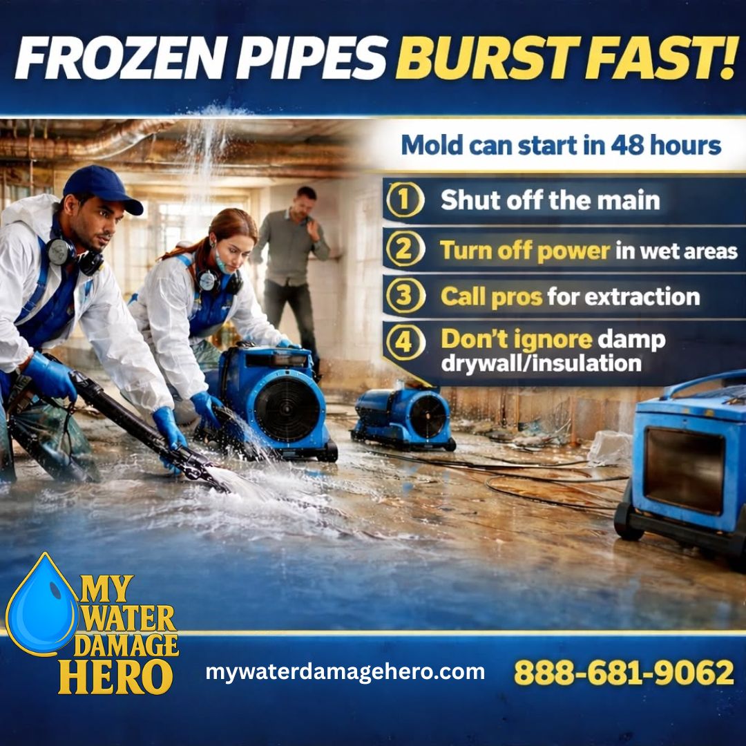 Restoration professionals addressing water damage in a basement