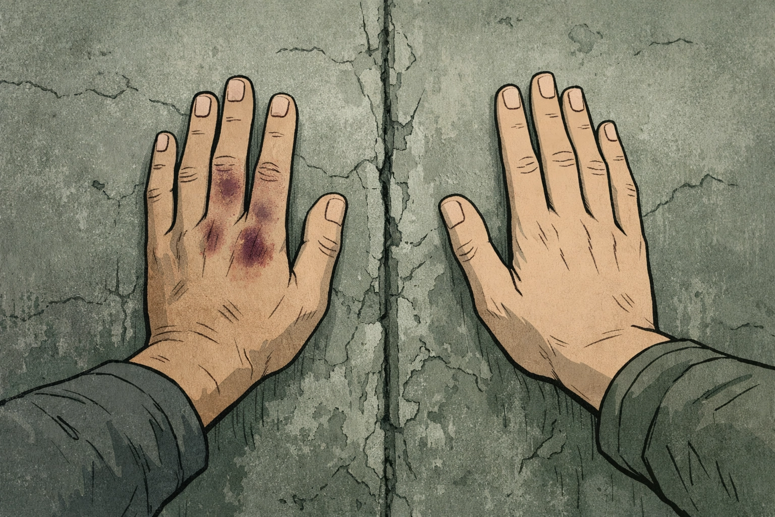 Hands pressed against concrete wall showing connection in solitary confinement