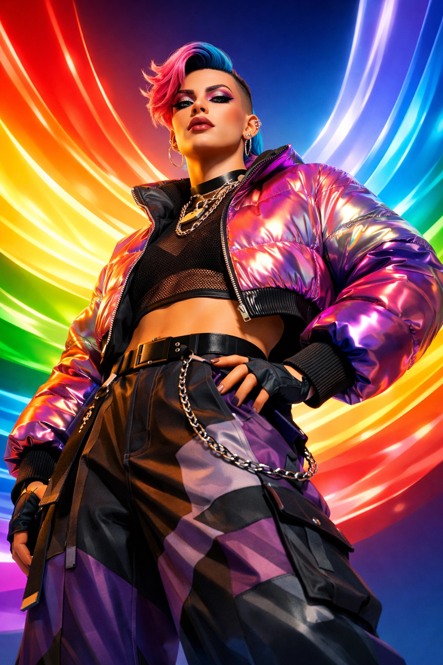 Gender-fluid person posing confidently, representing the science of gender and pride.