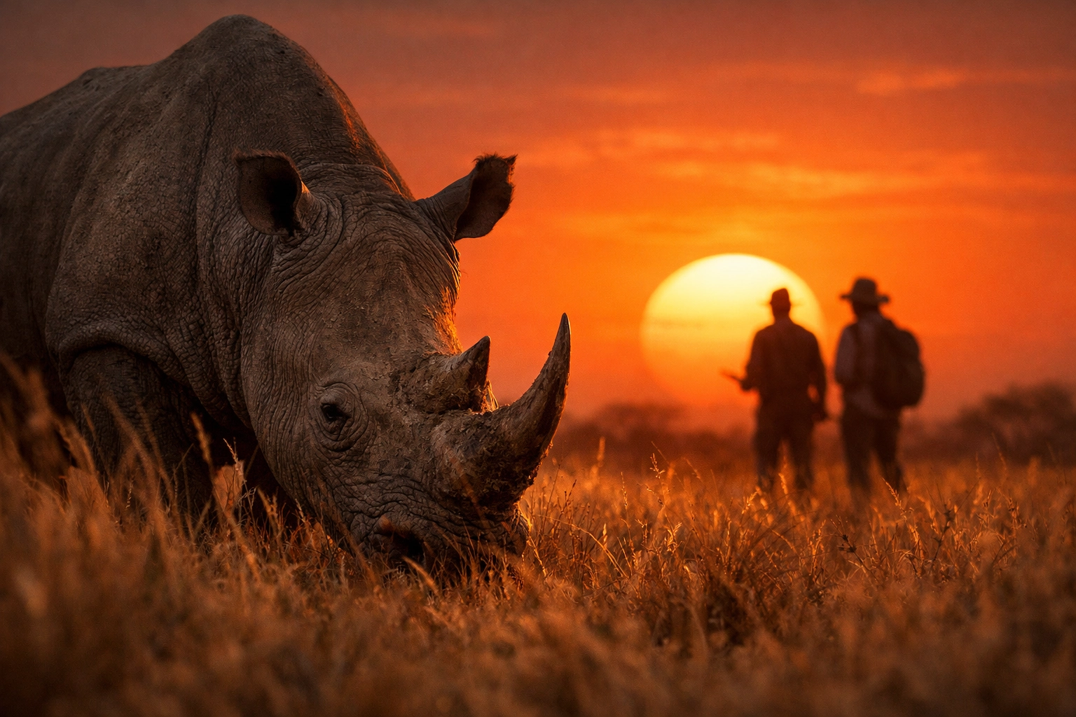 Southern White Rhino in KwaZulu-Natal savanna during a conservation-focused eco-safari.