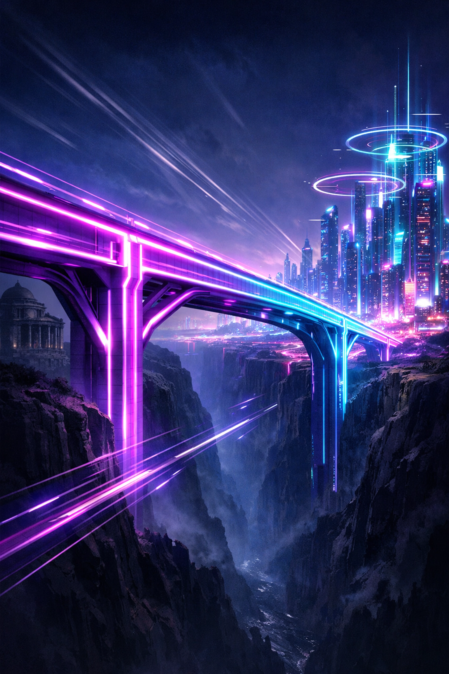 Futuristic bridge representing how custom AI solutions span the gap from university to a modern career.