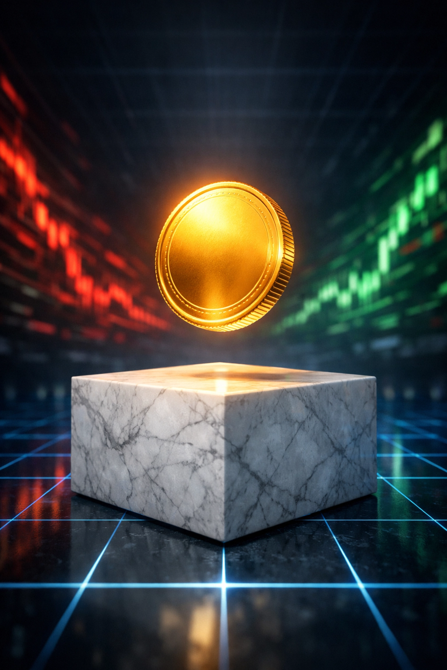 LUSD stablecoin on a pedestal representing secure crypto payments and financial stability in the Larecoin ecosystem