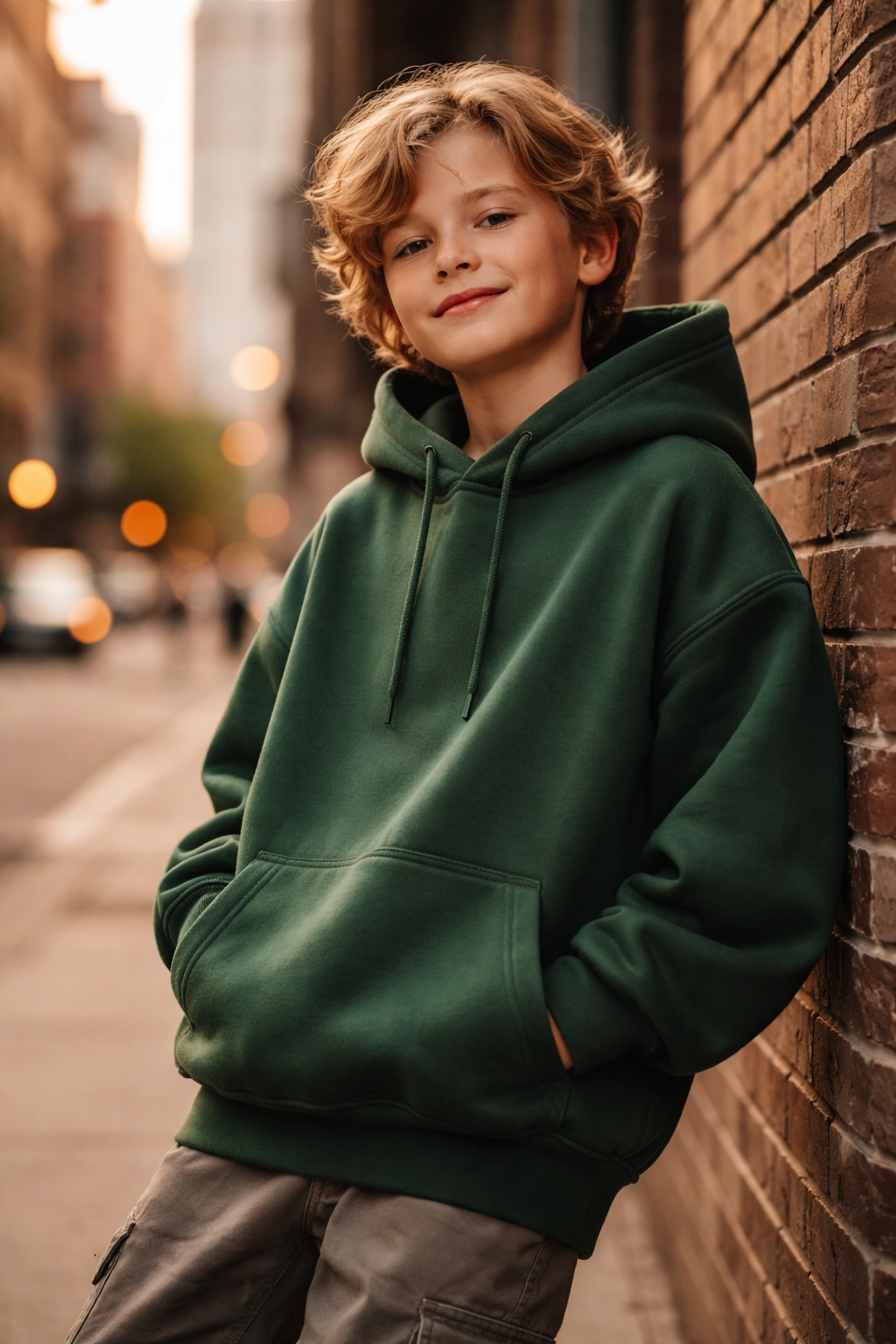 Child wearing a fashionable green stealth stimming hoodie for sensory support and confidence.