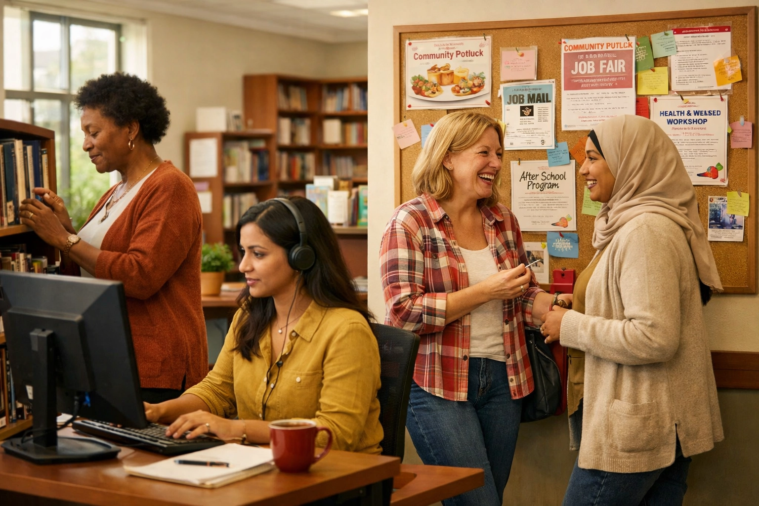 Women sharing resources and support at community center library for financial assistance 15 Ways to Save Now: The Solo Woman’s Guide to Financial Resilience