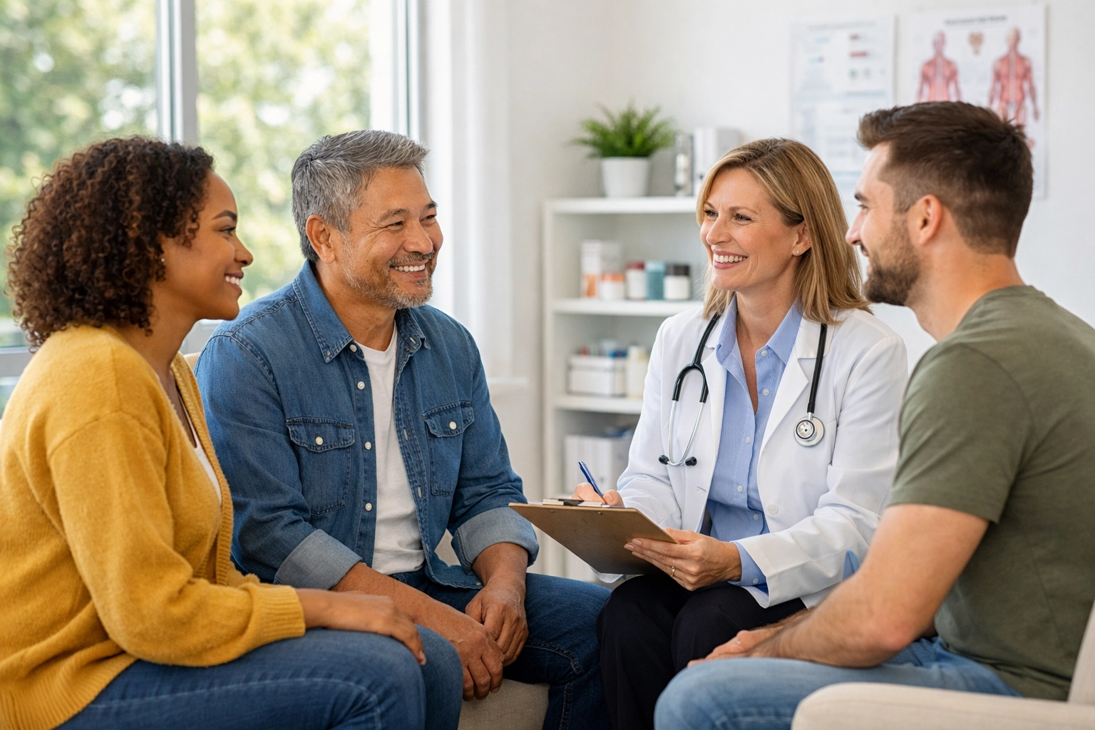 Healthcare provider consulting with patients about weight loss medication alternatives in modern clinic