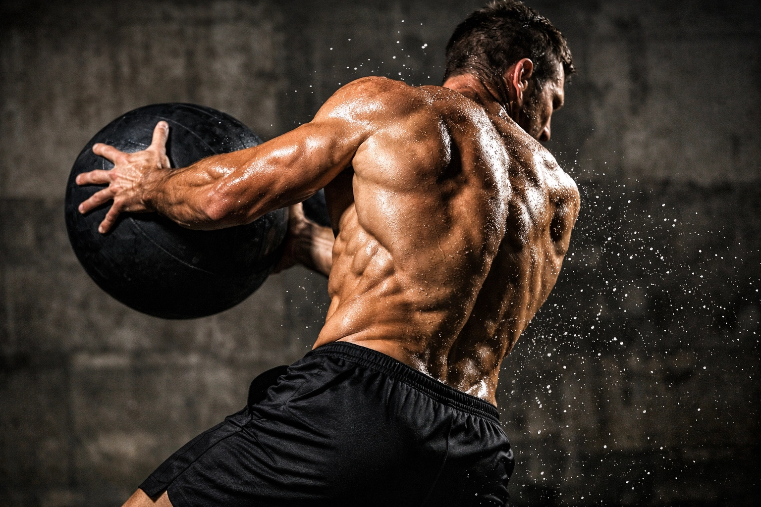 Fighter executing rotational medicine ball slam for core strength and striking power