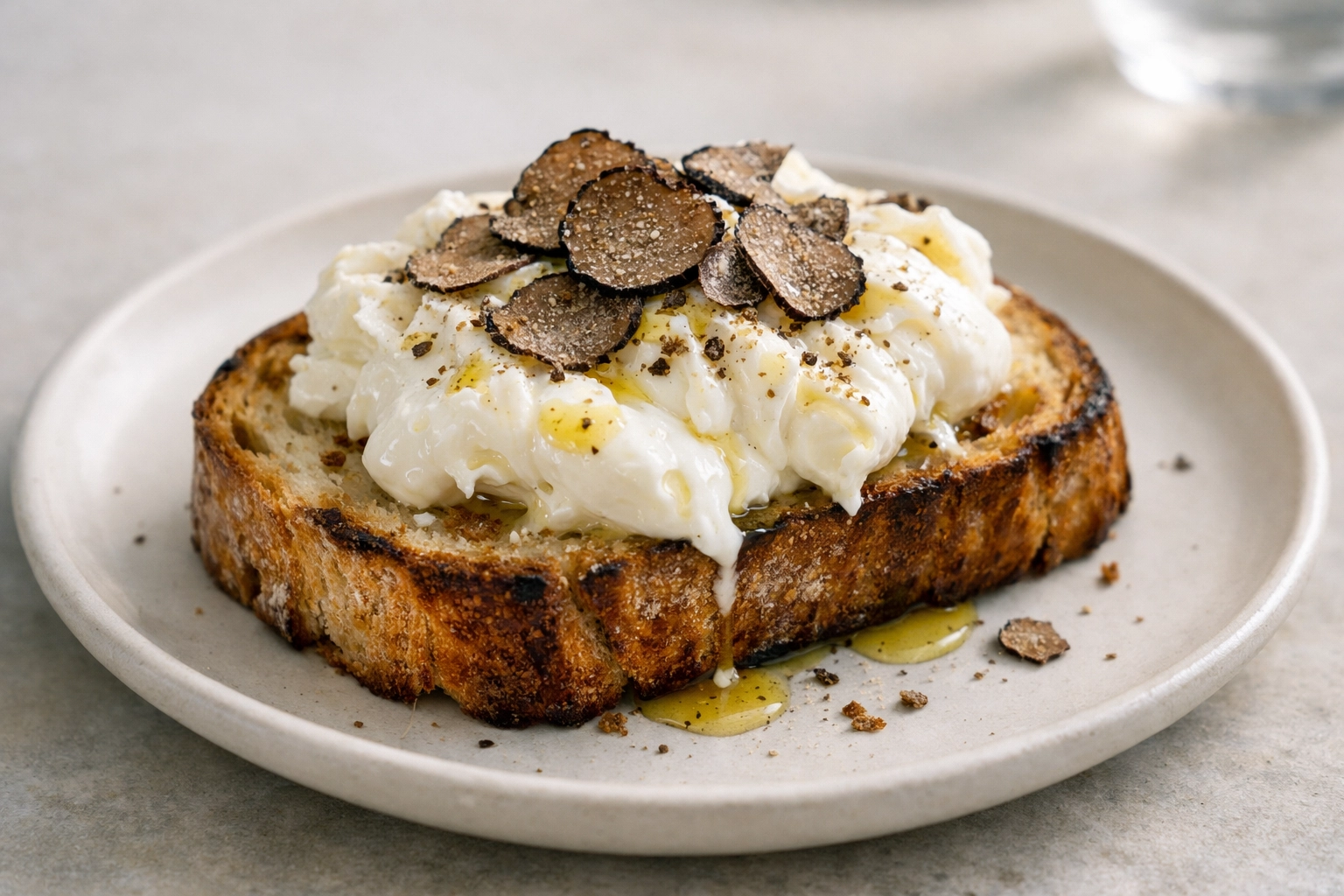 Close-up truffle burrata toast