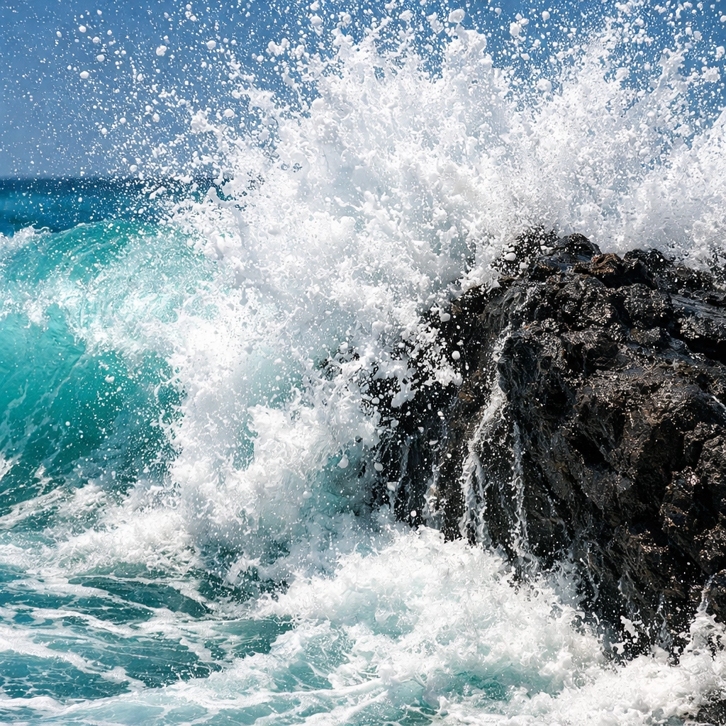 Action shot of a wave crashing, demonstrating the fast shutter speed of the best mirrorless cameras.