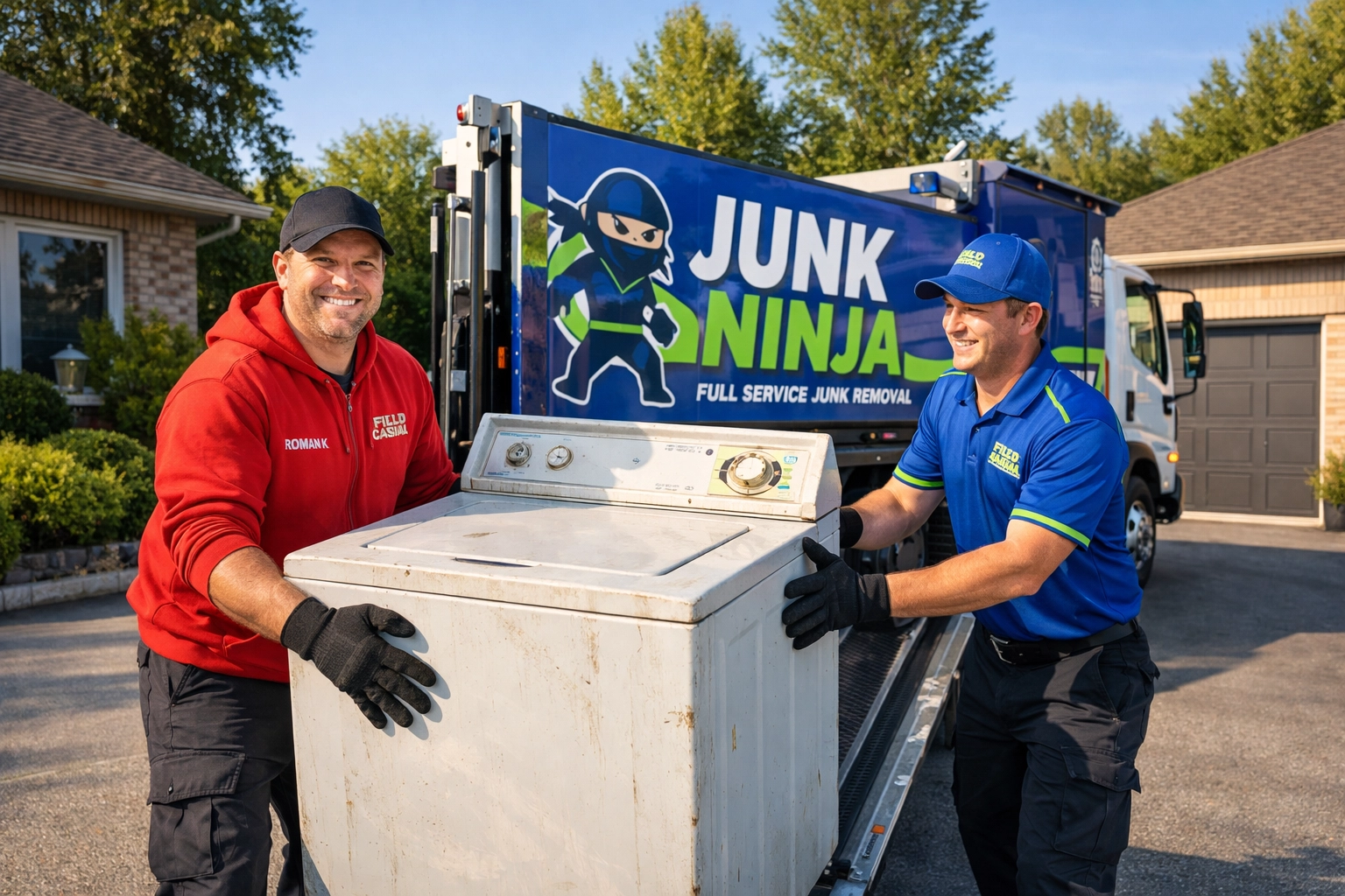 Junk GTA team loading an old washing machine for appliance disposal in East Gwillimbury, Simcoe County.