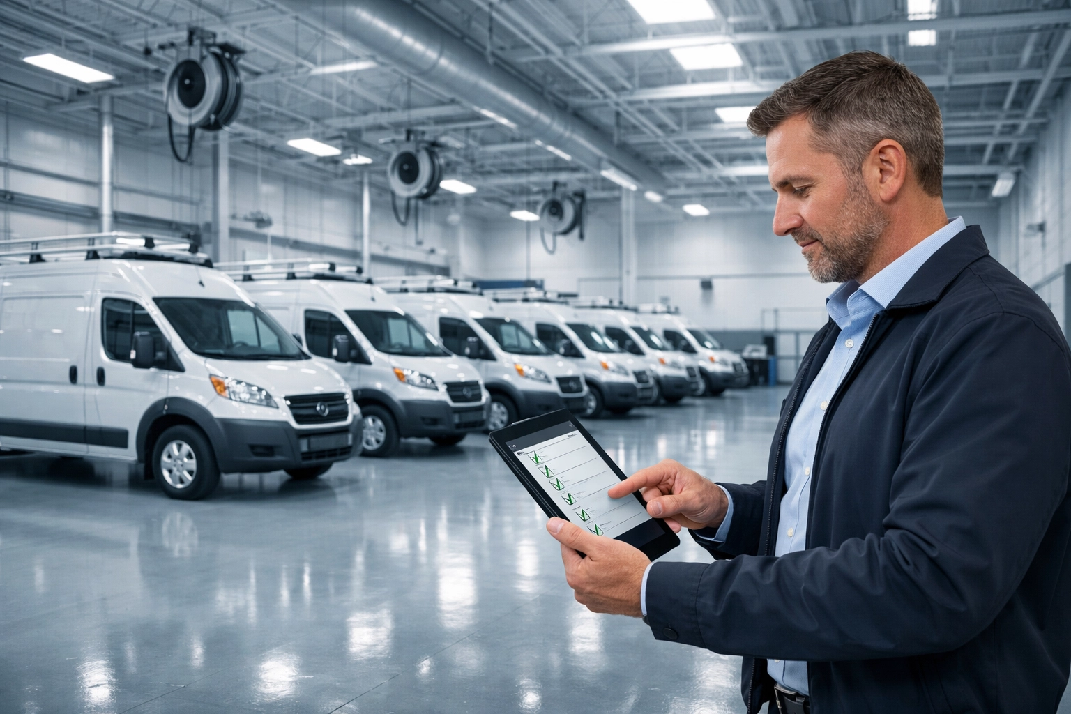 Pristine fleet of service vans showing a well-managed NC company prepared for a business sale.