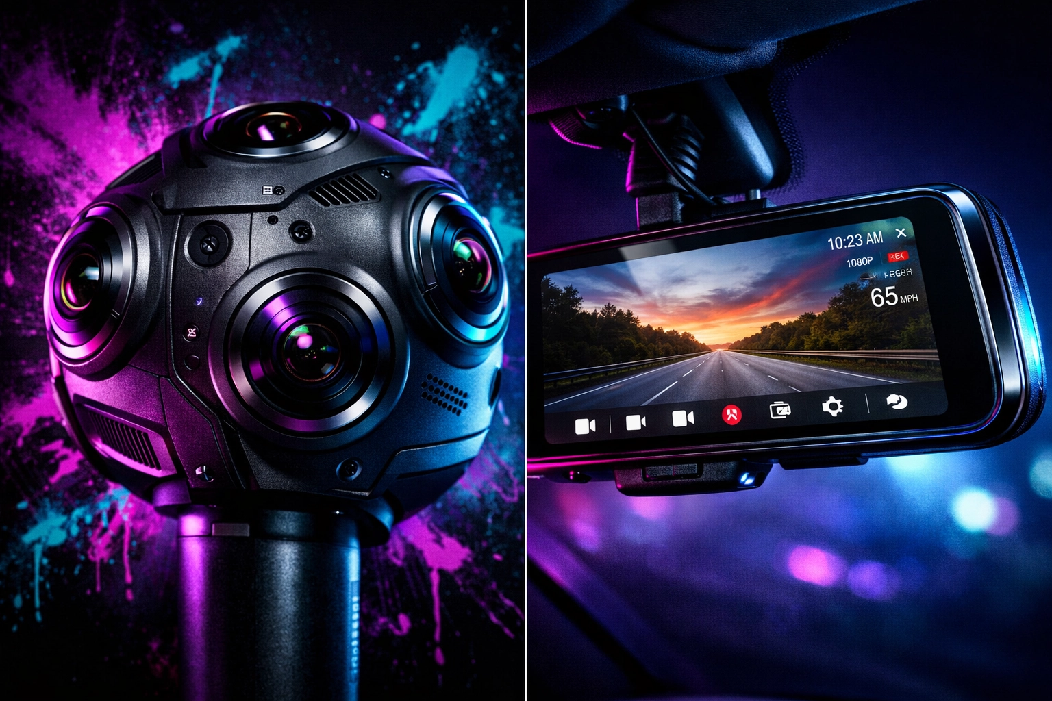 360-degree camera system and mirror dash cam with touchscreen display for vehicles