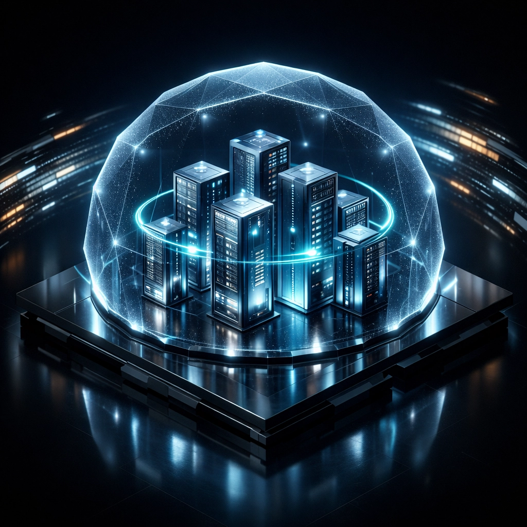 Secure private cloud dome representing groundcover BYOC architecture for protected observability data.