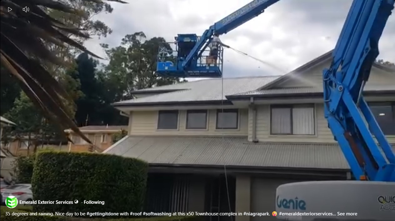 Boom lift access for safe multi-storey strata exterior cleaning on the Central Coast (Emerald Exterior Services)