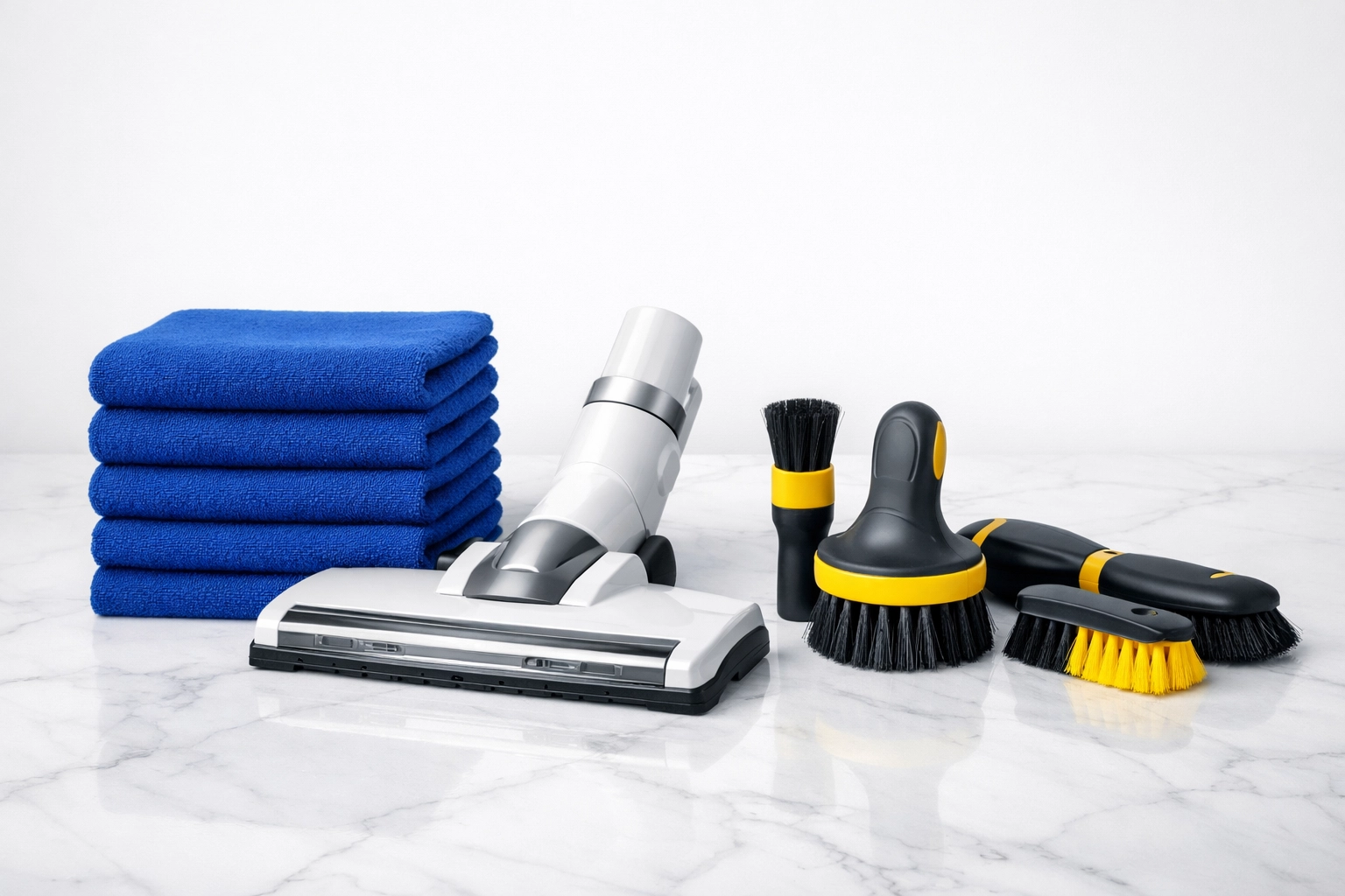 Organized professional maid services Worcester equipment and supplies for a residential deep clean.