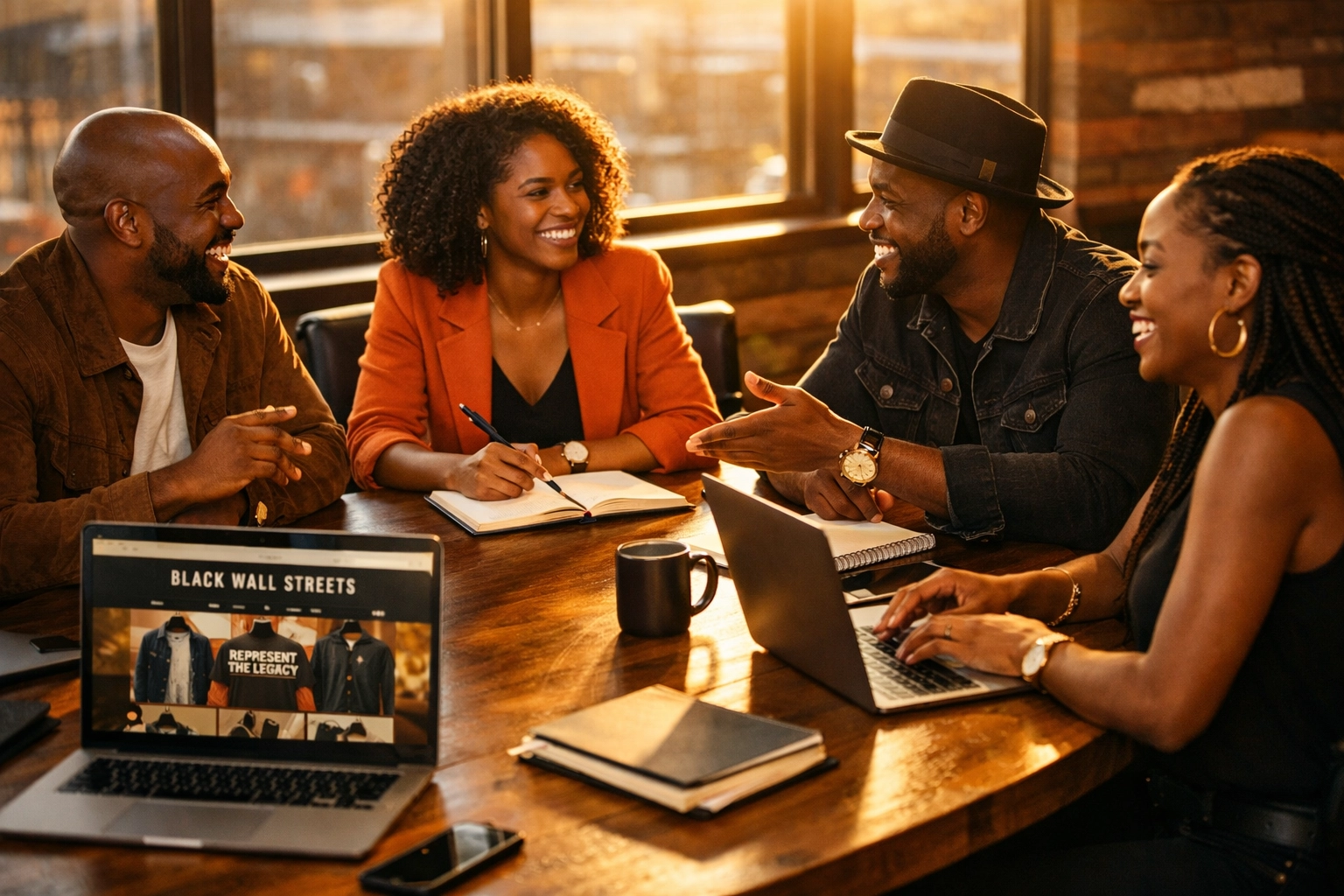 Black entrepreneurs collaborating on BuyBlack business strategy at modern workspace
