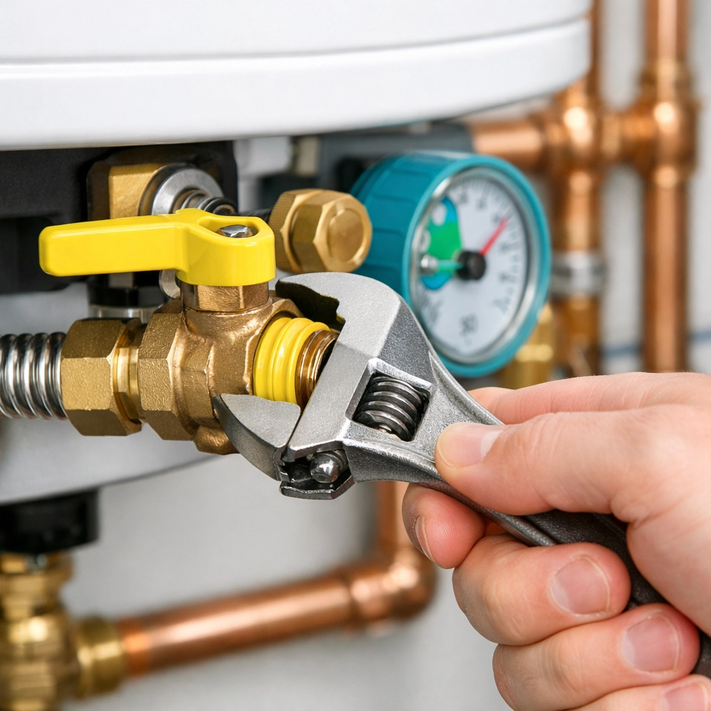 Secure gas line connection for a professional gas water heater installation Florida.