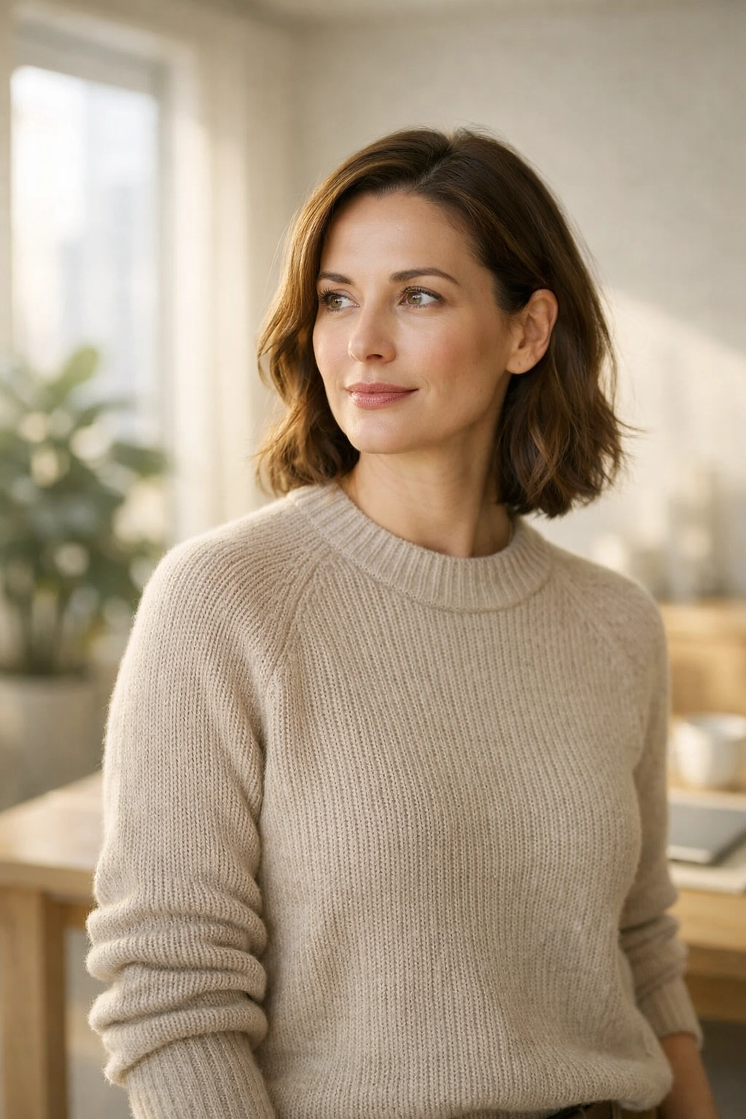 A confident woman in a modern office, representing empowerment and access to justice for women and girls