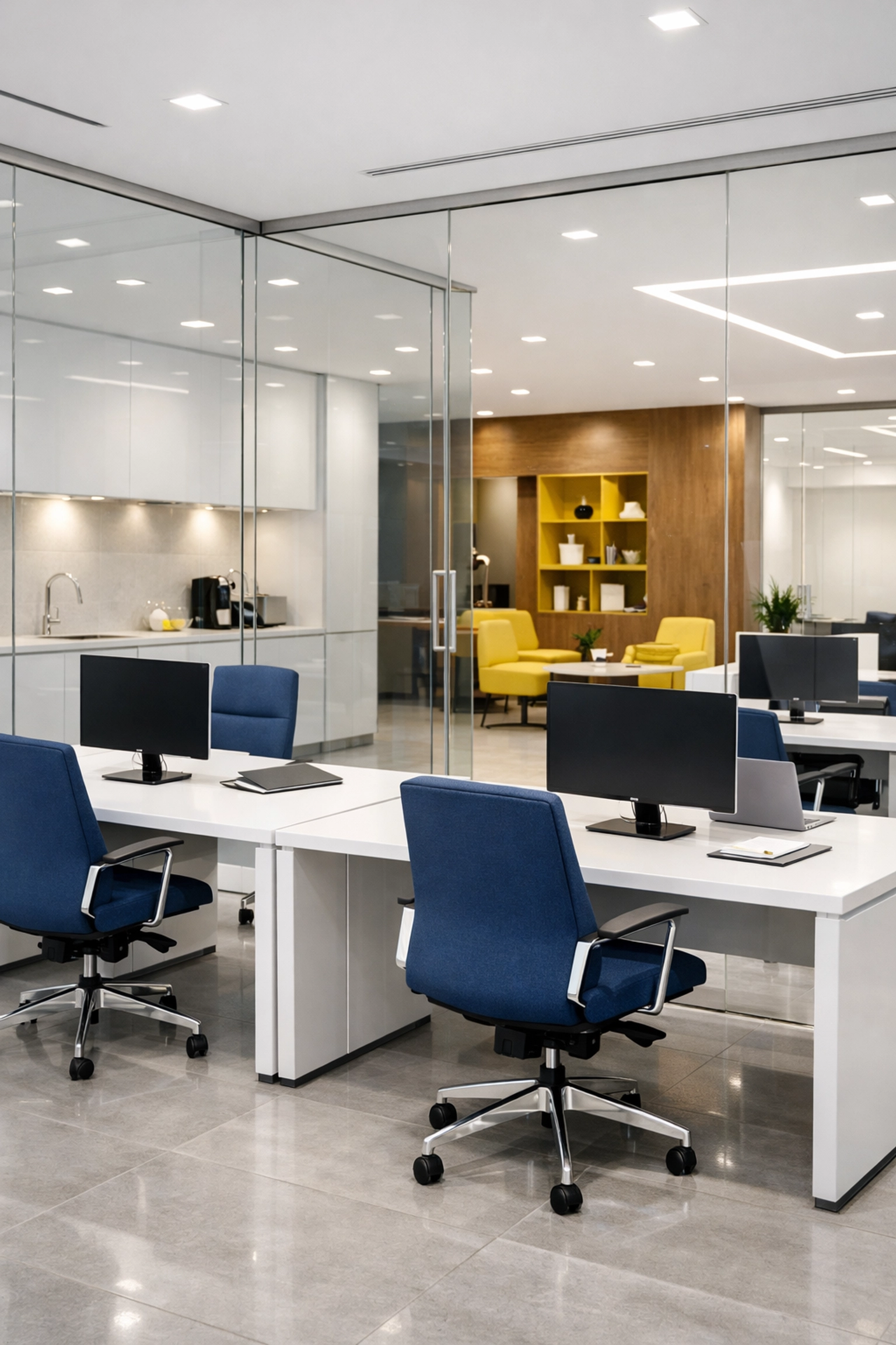 Modern Littleton corporate office with pristine workstations showcasing professional office cleaning