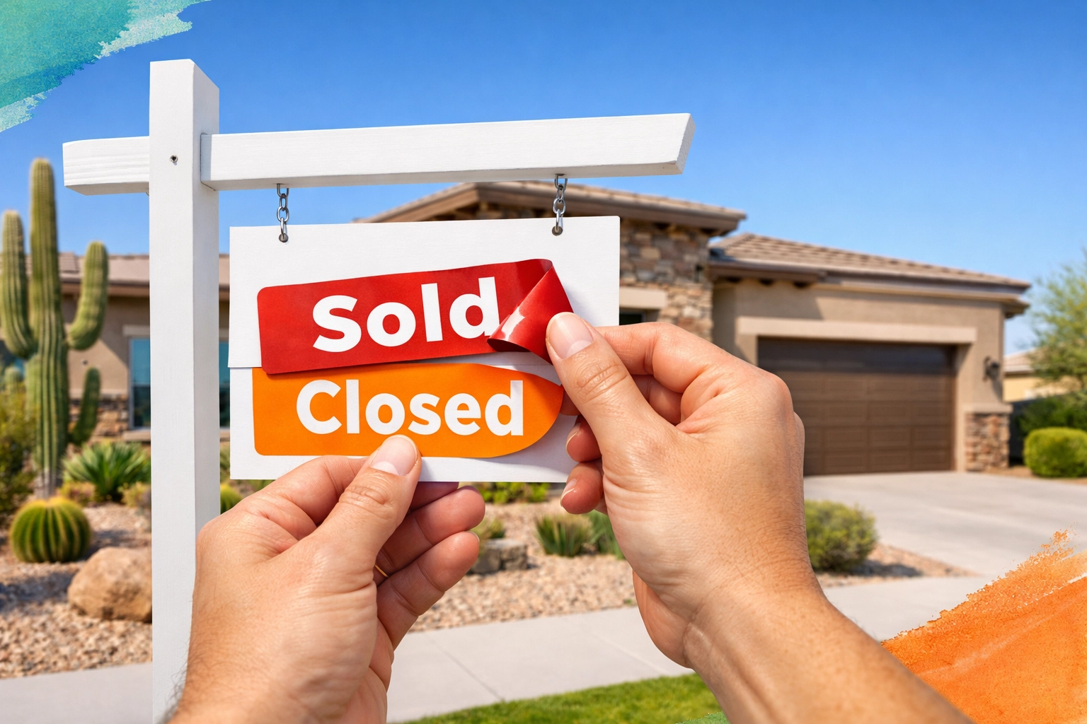 Phoenix West Valley real estate sign being marked closed after a successful home sale. Phoenix West Valley real estate sign being marked closed after a successful home sale.