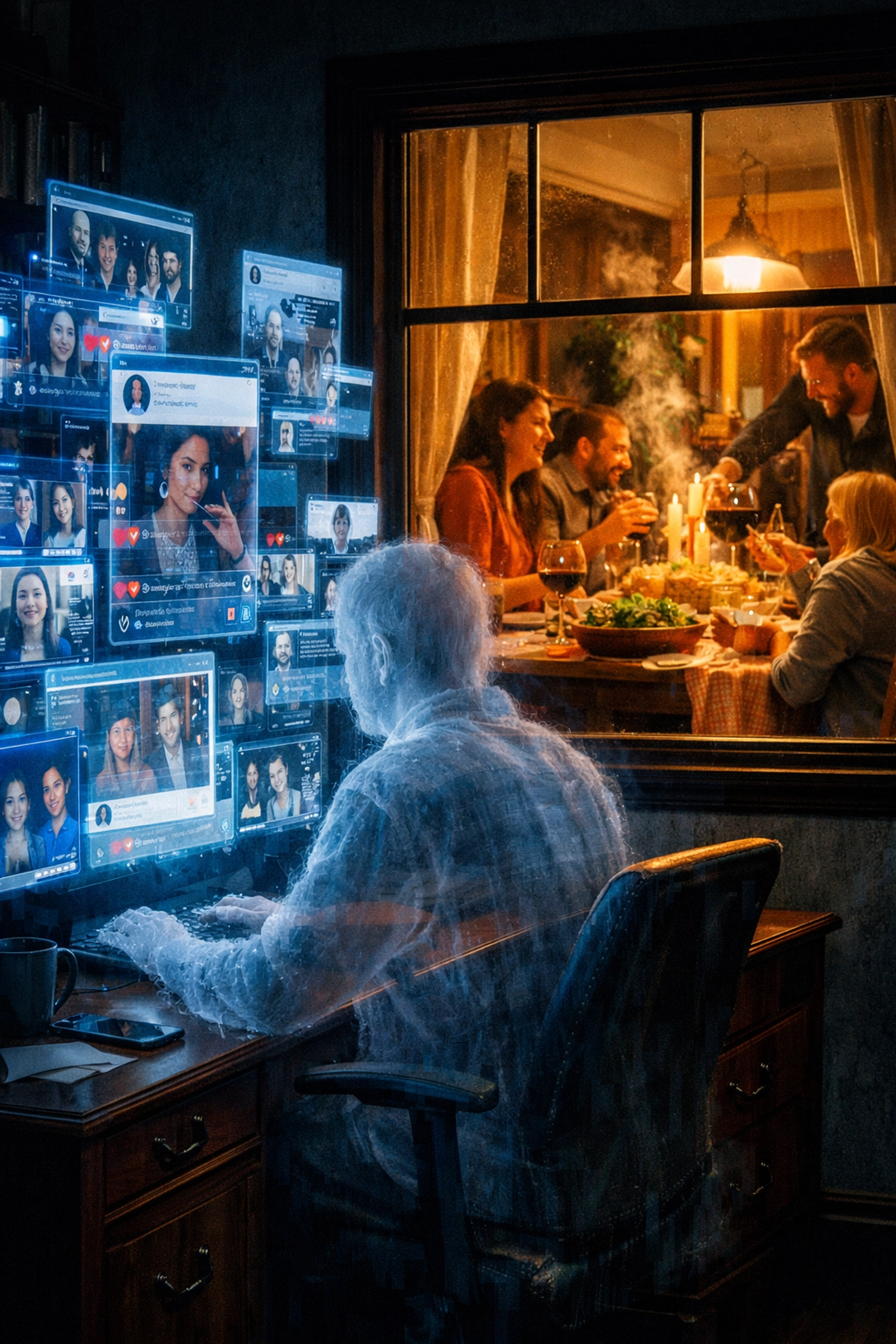 Comparison of digital isolation via social media versus the health benefits of real-life social connection.