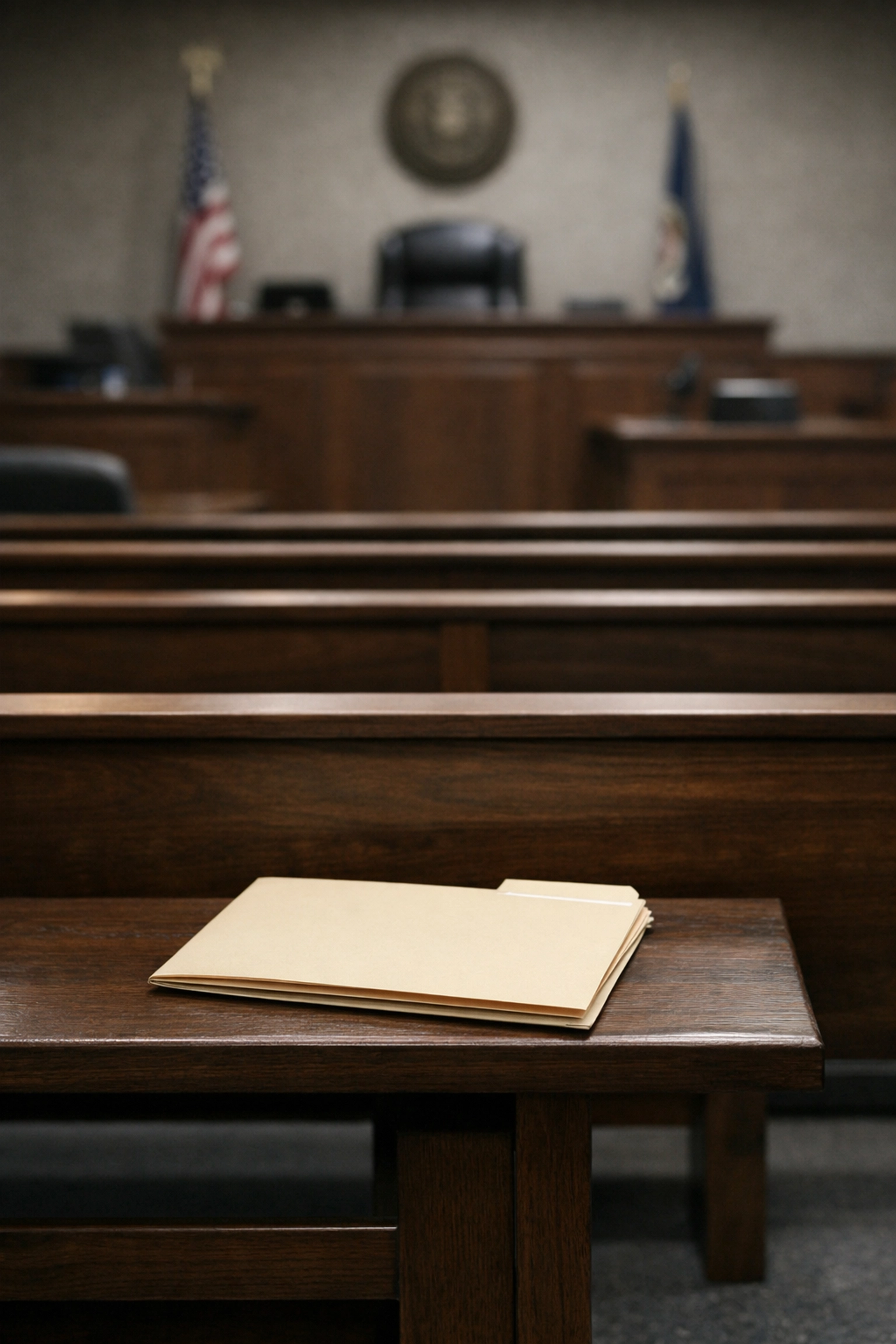 Empty courtroom showing probate process and legal proceedings