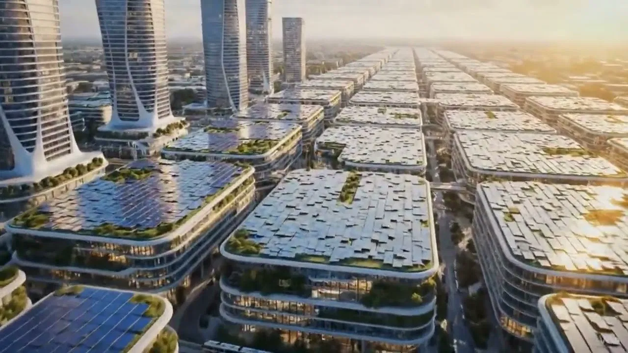 Large-scale urban solar grid showcasing Rooftops Into Revenue™ impact