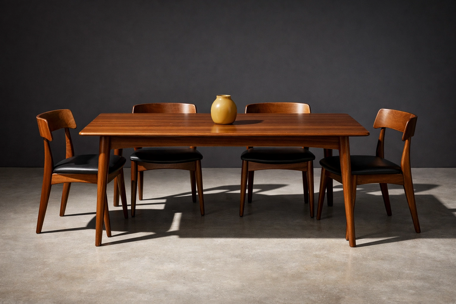 Sleek walnut MCM dining set professionally photographed for local estate liquidation services in Columbus.
