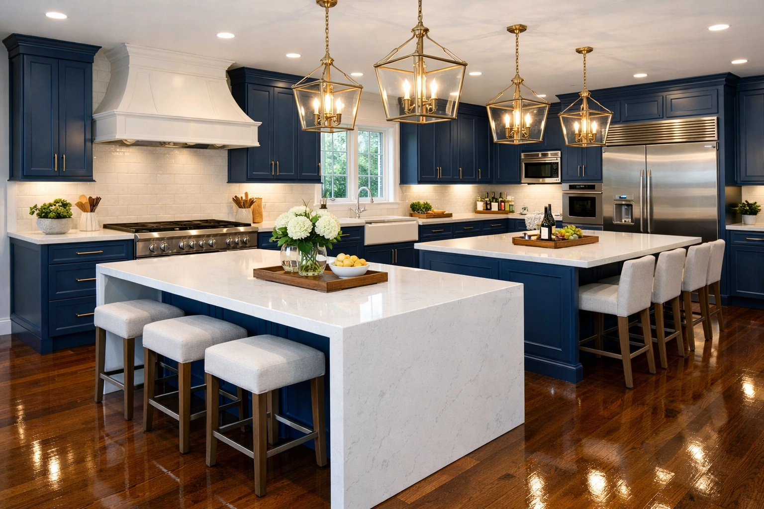 Spotless luxury kitchen after professional residential cleaning Massachusetts service in a high-end estate.