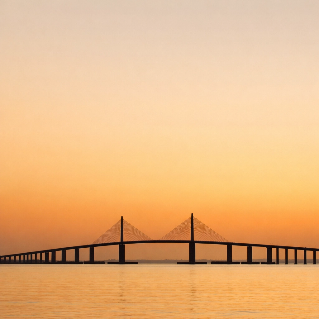 The Sunshine Skyway Bridge at sunset, highlighting local expertise from a digital marketing agency in Tampa.