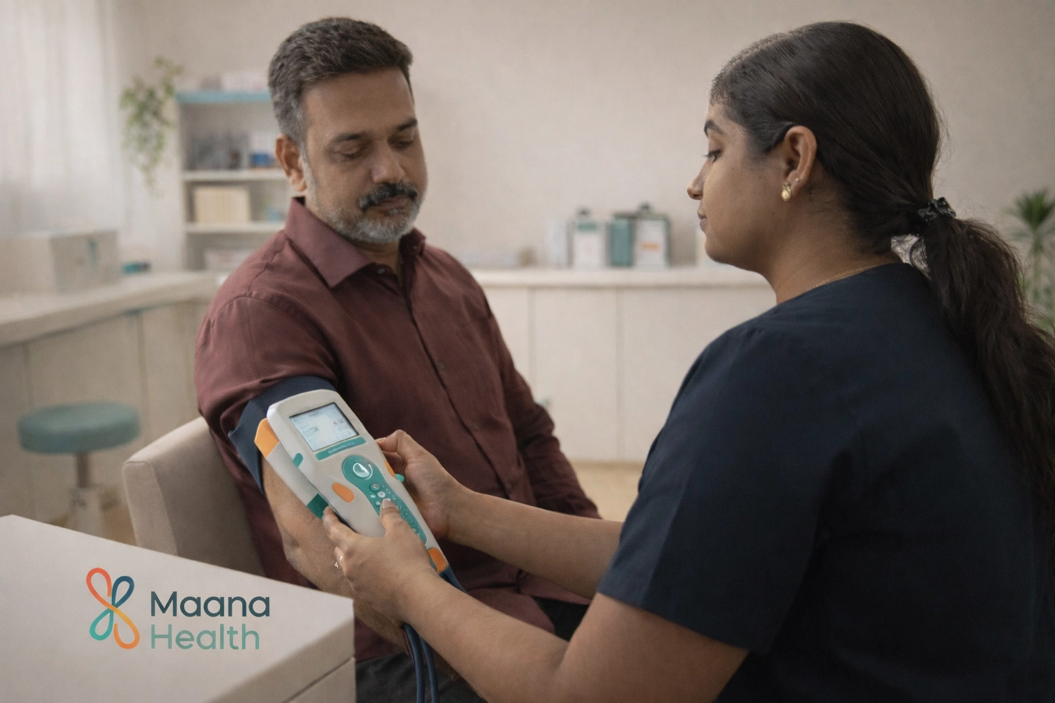 Maana Health doctor operating an advanced diagnostic device for non-invasive evaluation