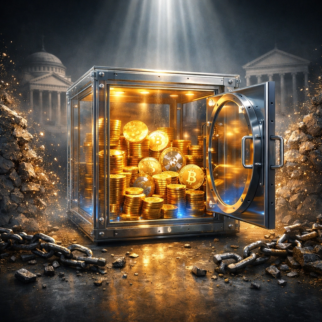 Self-custody merchant account vault demonstrating financial sovereignty and bank-free operations