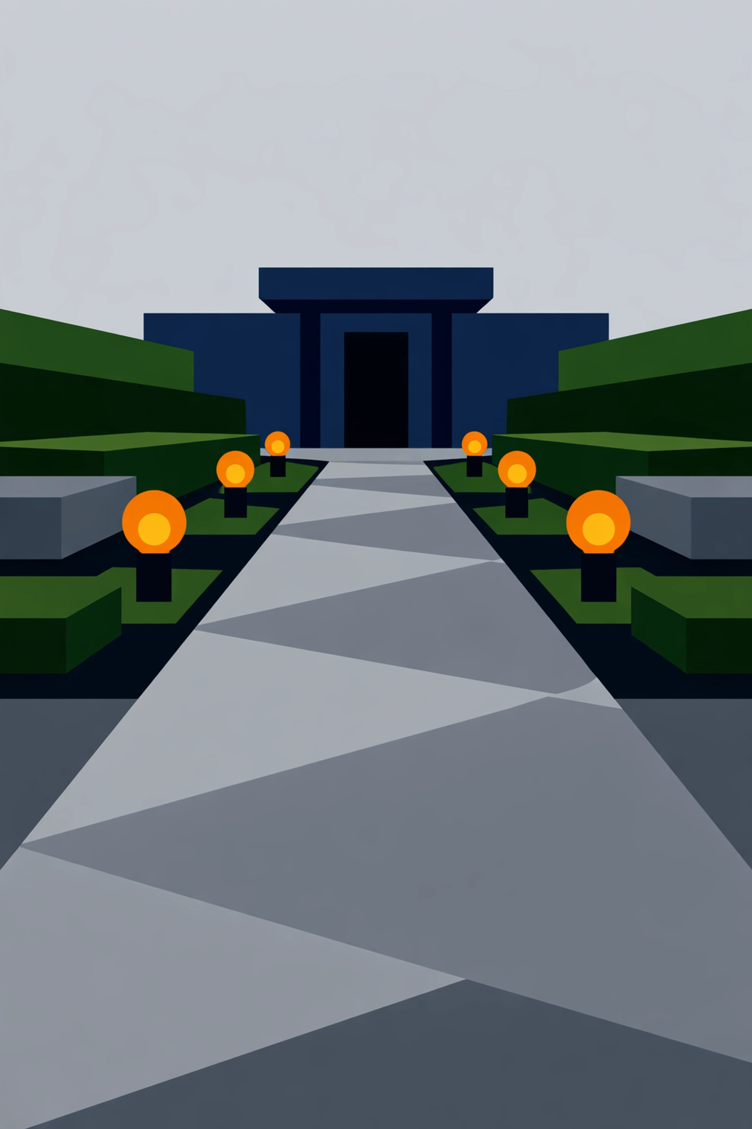 Modern geometric walkway with landscape lighting enhancing a luxury property entrance and curb appeal.